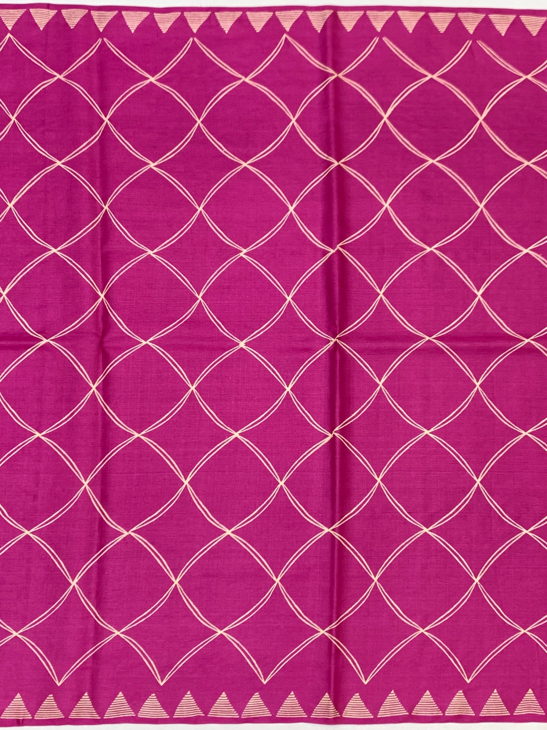 Fuchsia Pink & Slate Grey Geometric Printed Tussore Silk Saree