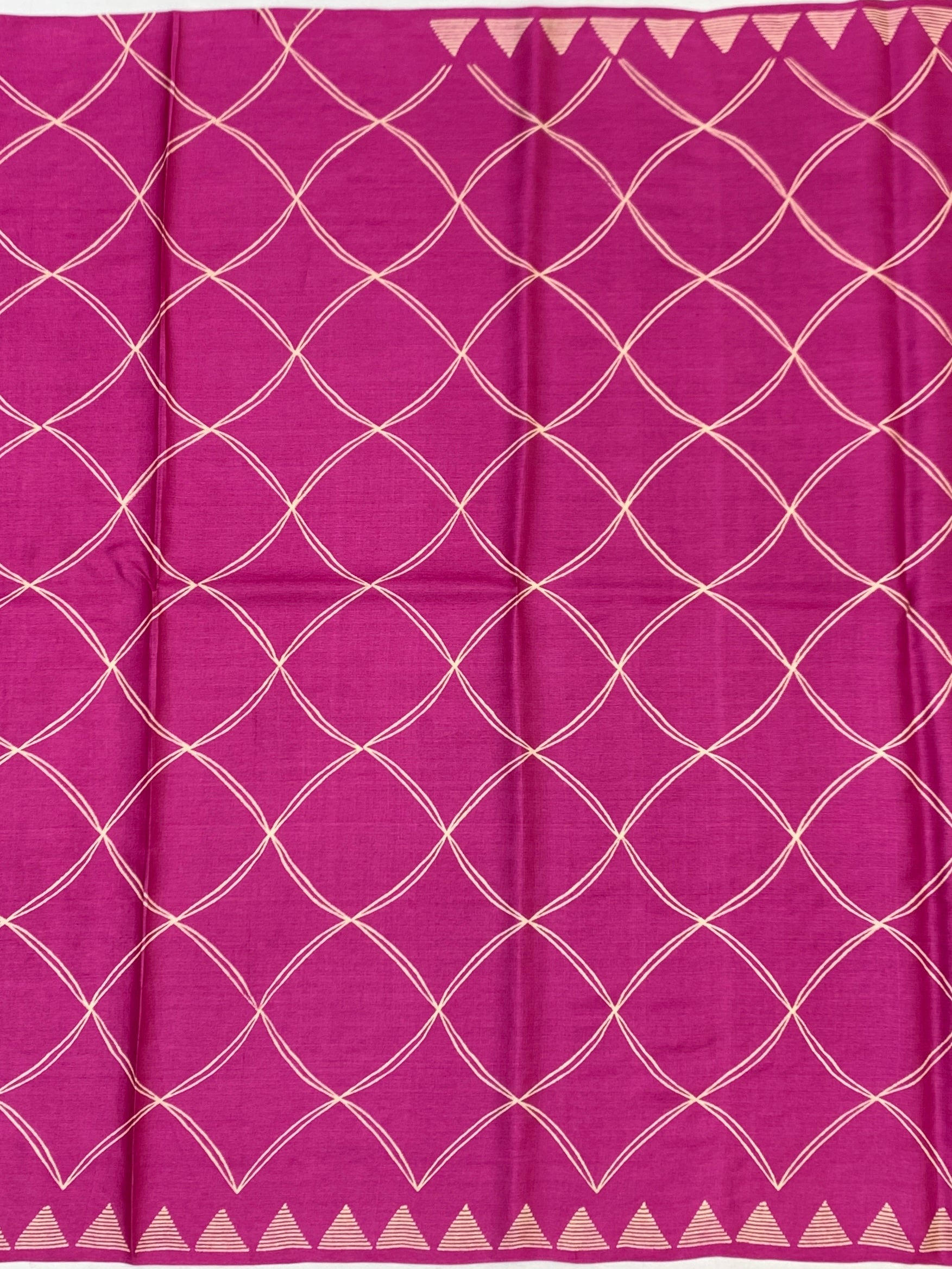 Fuchsia Pink & Slate Grey Geometric Printed Tussore Silk Saree