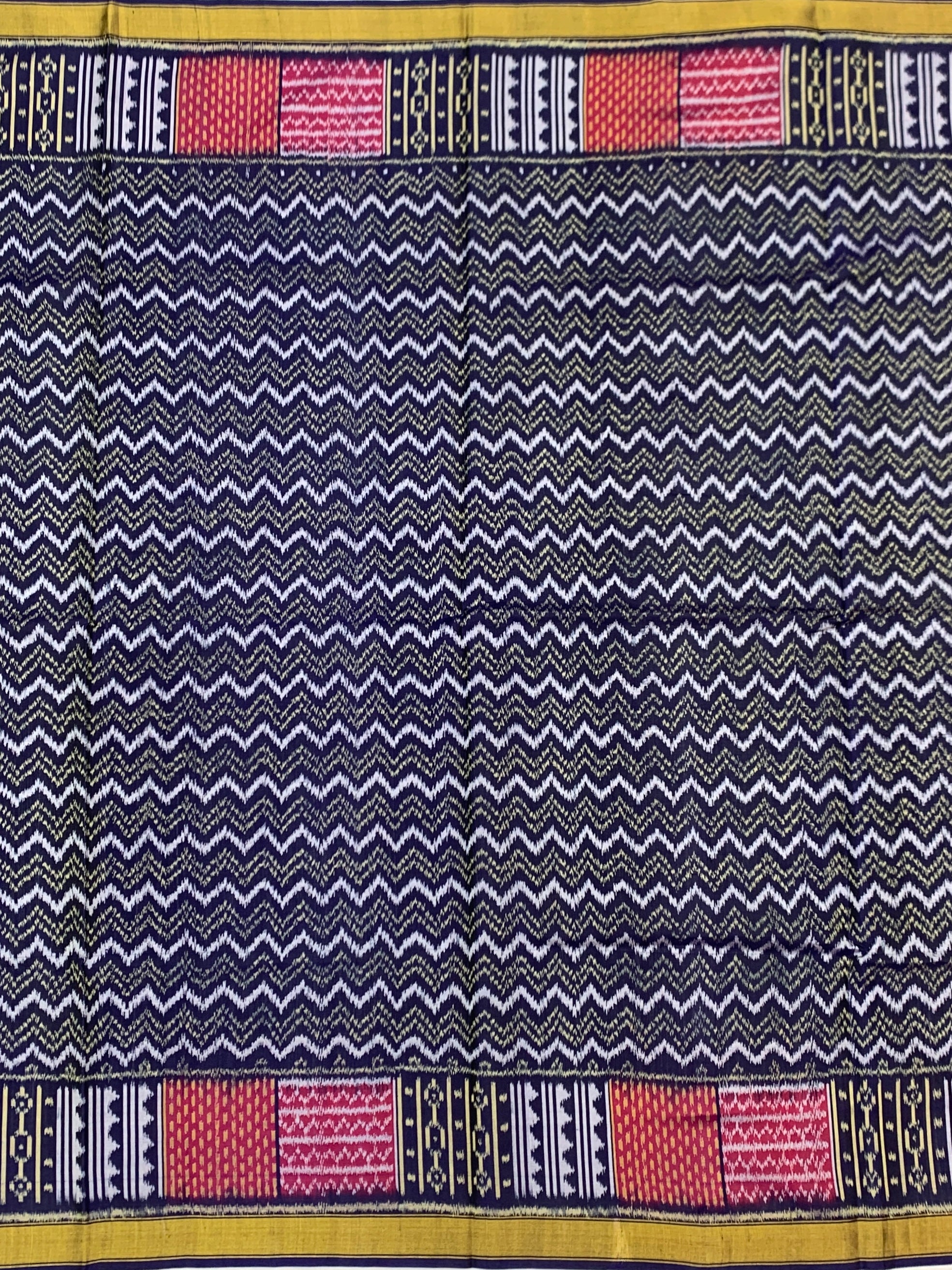 Midnight Blue Chevron & Vibrant Geometric Block Rajkot Patola Silk Saree