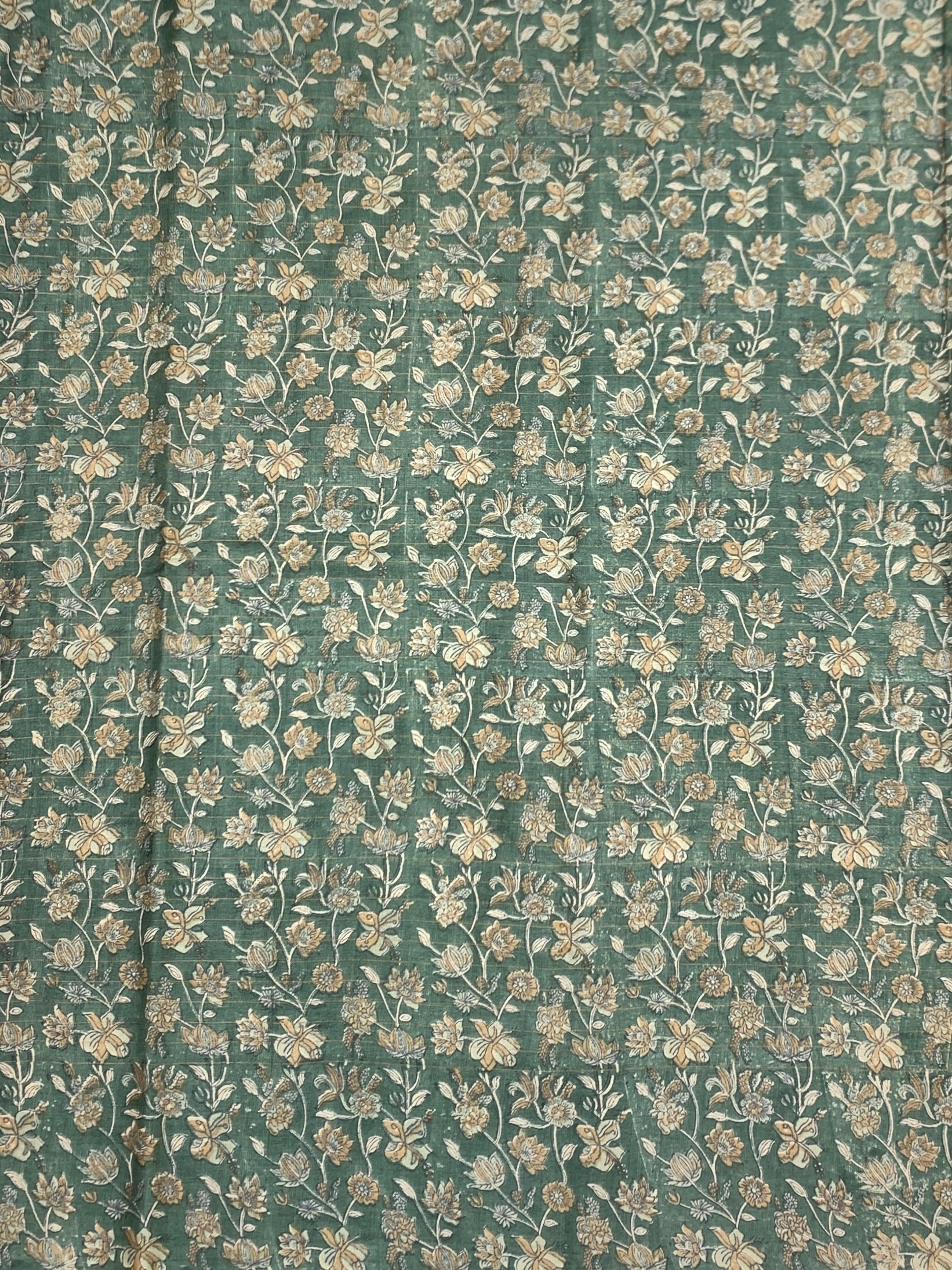 Royal Blue & Moss Green Floral Printed Tussore Saree