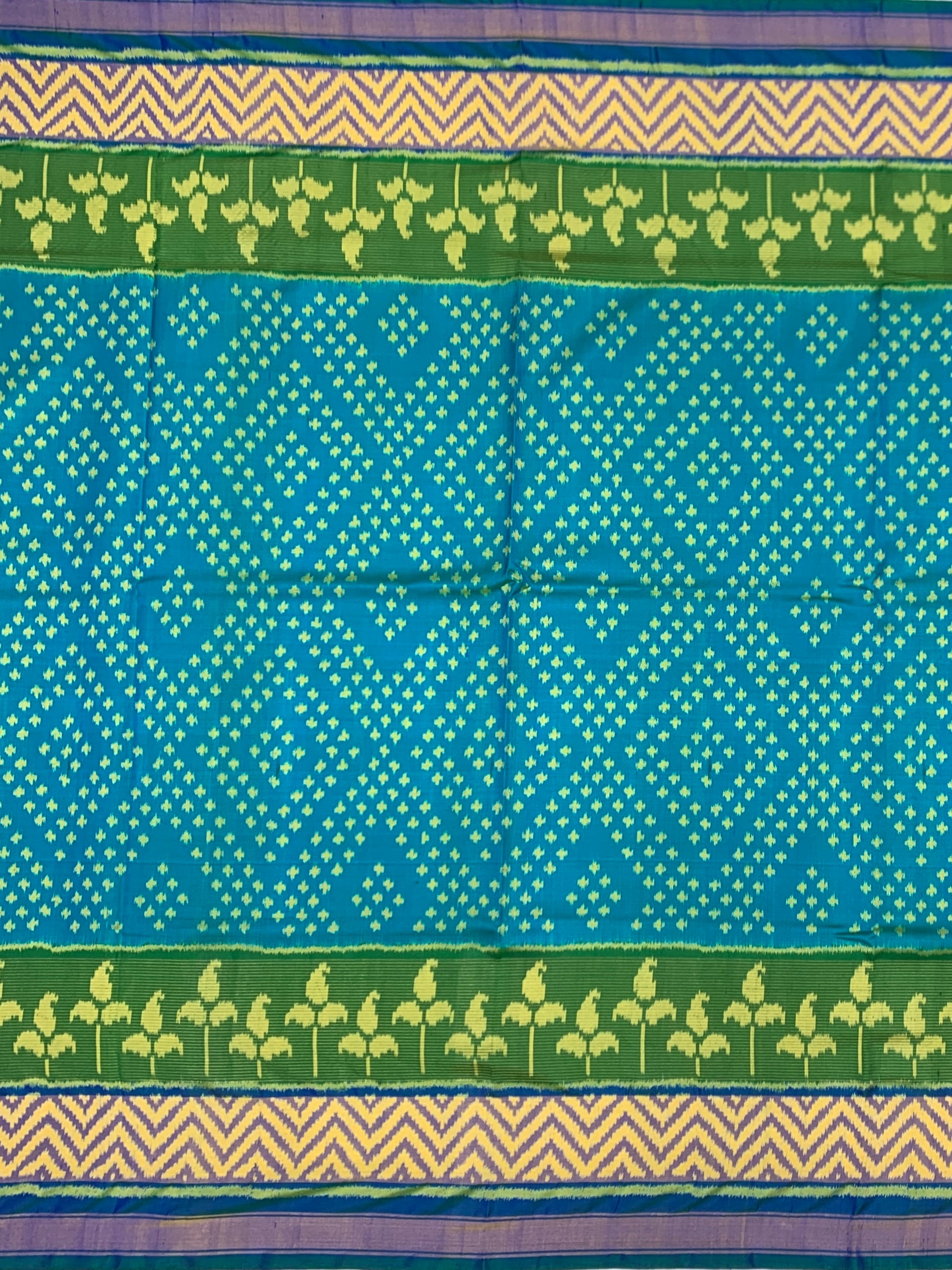 Peacock Blue & Emerald: Geometric Rajkot Patola Silk Saree