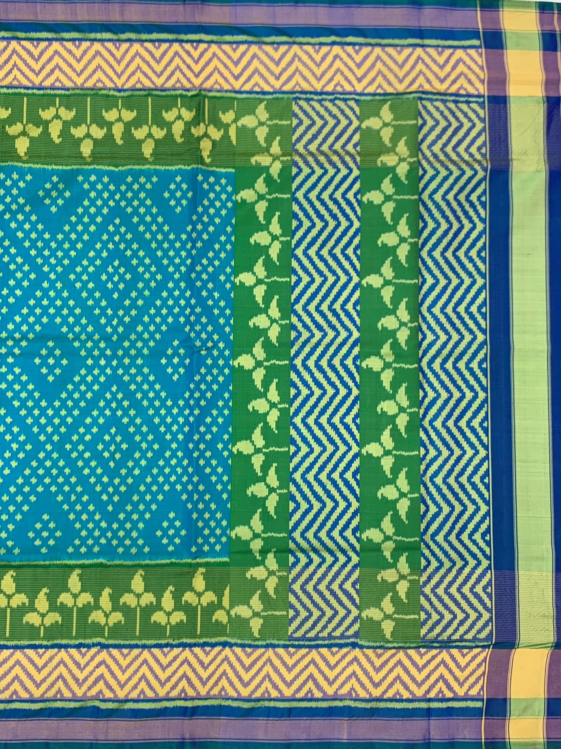 Peacock Blue & Emerald: Geometric Rajkot Patola Silk Saree
