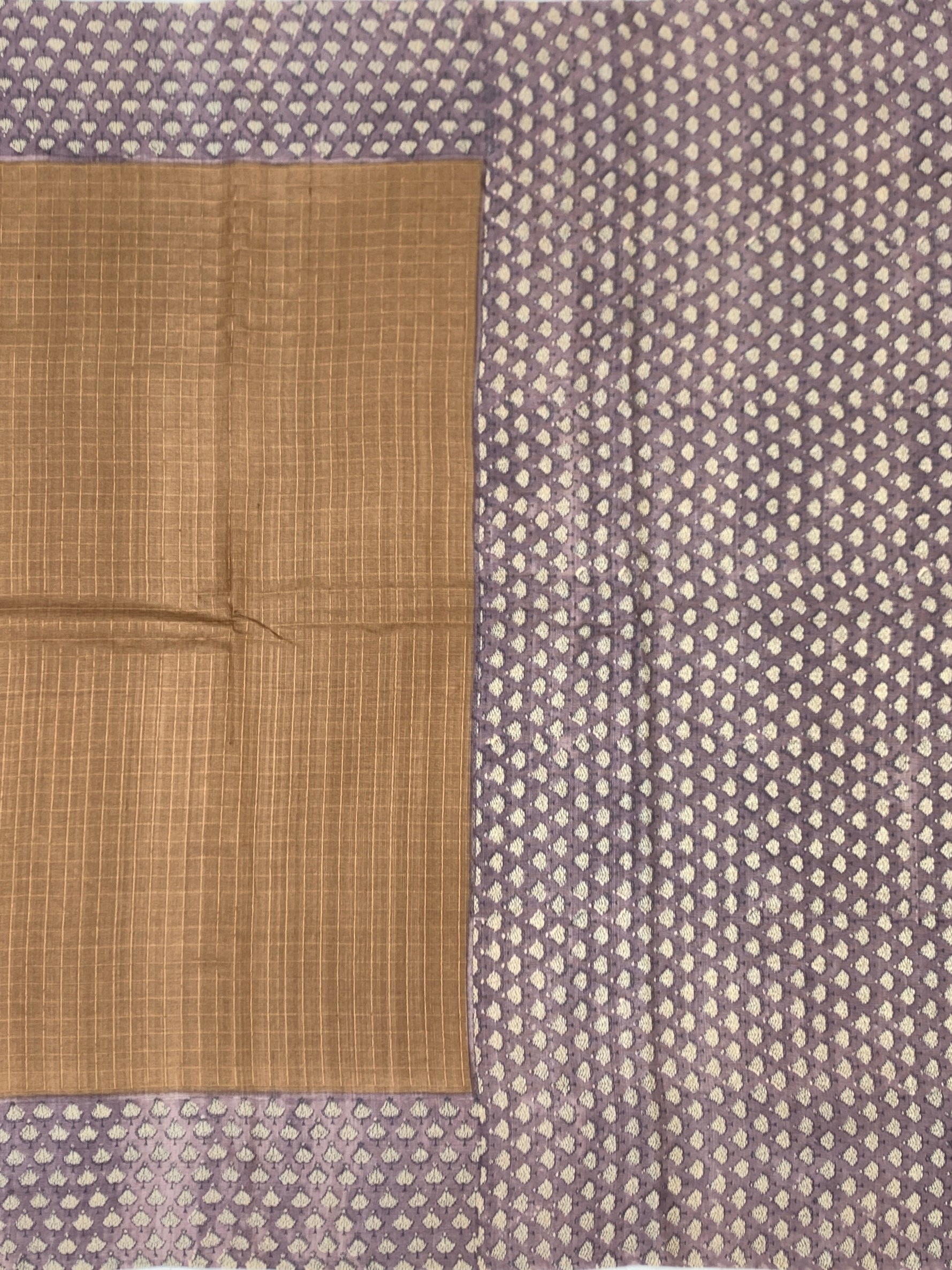 Caramel Brown & Dusty Lavender Printed Tussore Saree