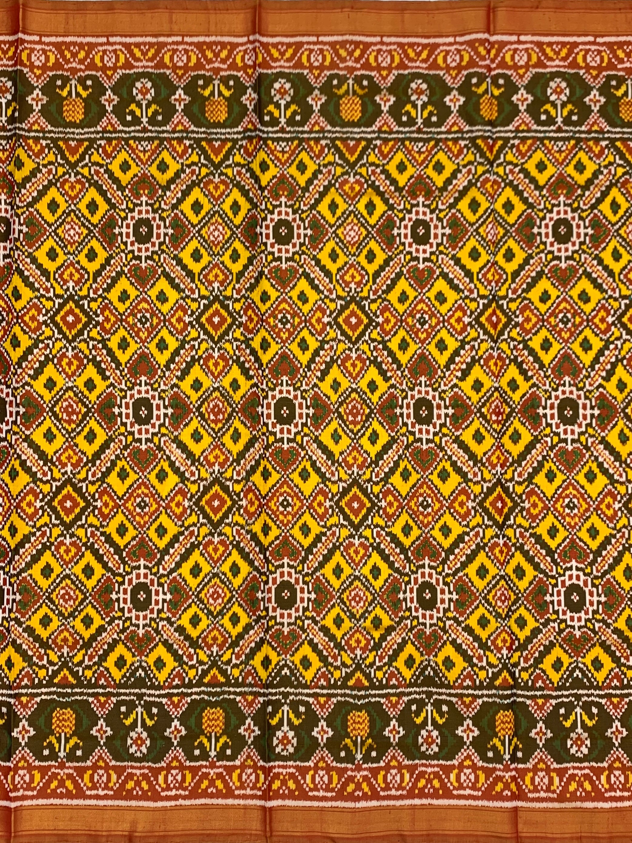 Mustard & Maroon Grandeur: Geometric Rajkot Patola Silk Saree
