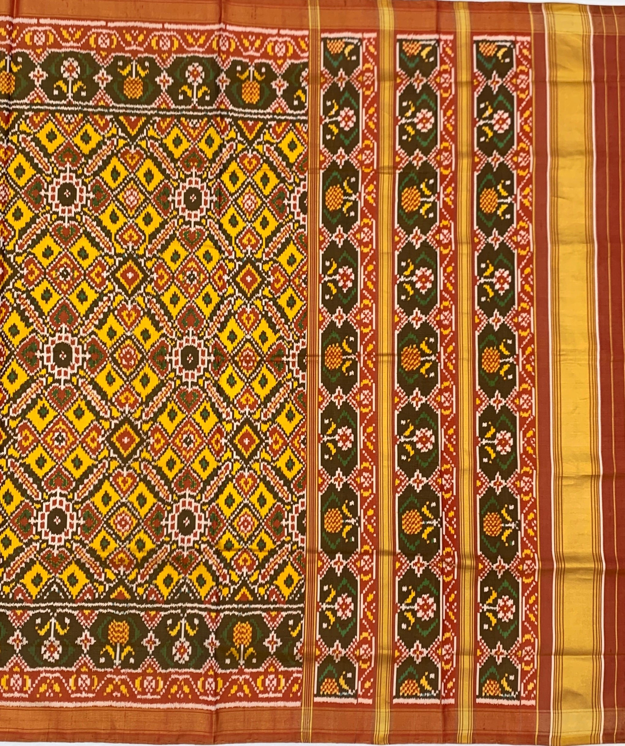 Mustard & Maroon Grandeur: Geometric Rajkot Patola Silk Saree