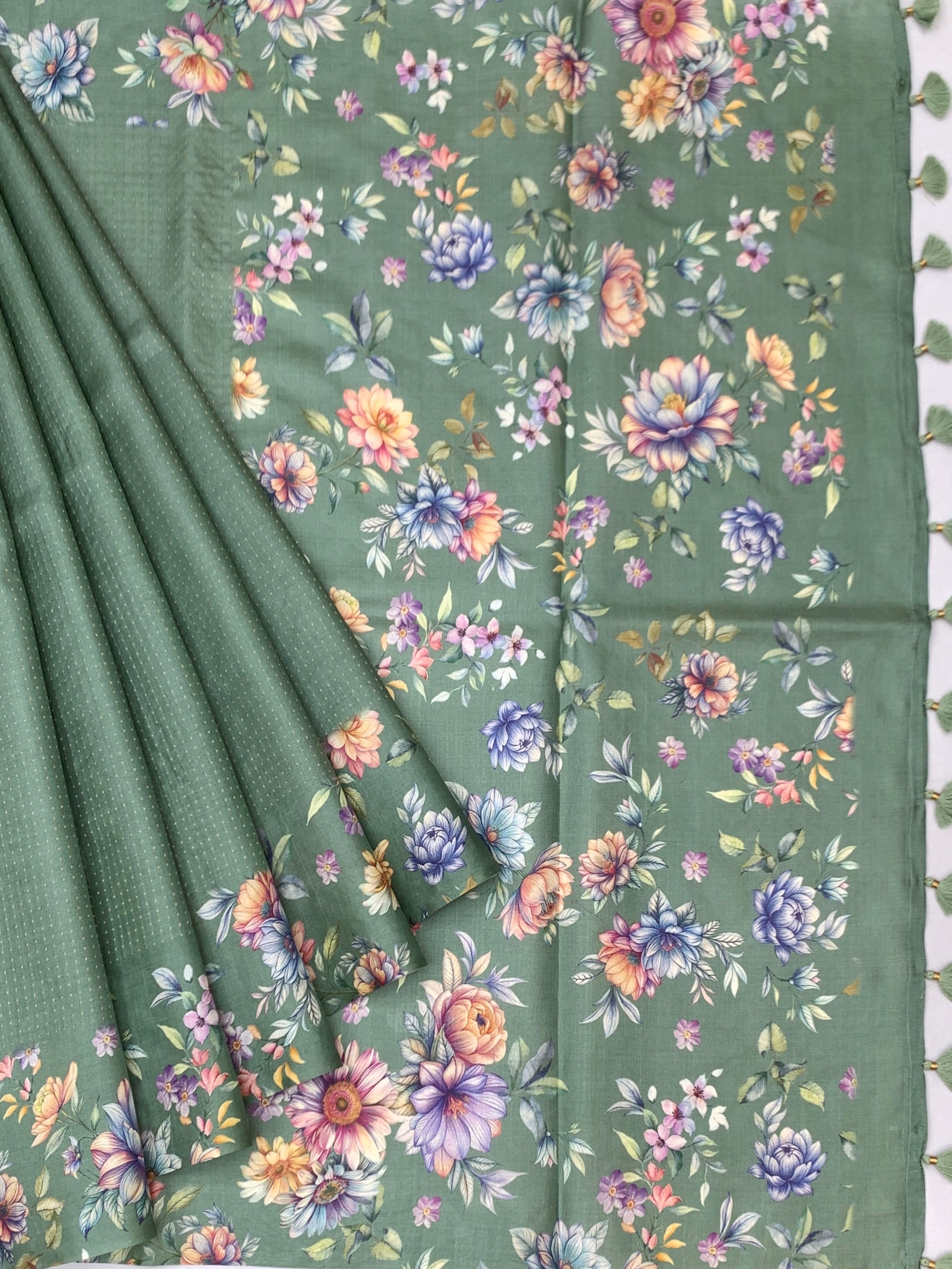 Enchanted Garden Floral Printed Tussore Saree