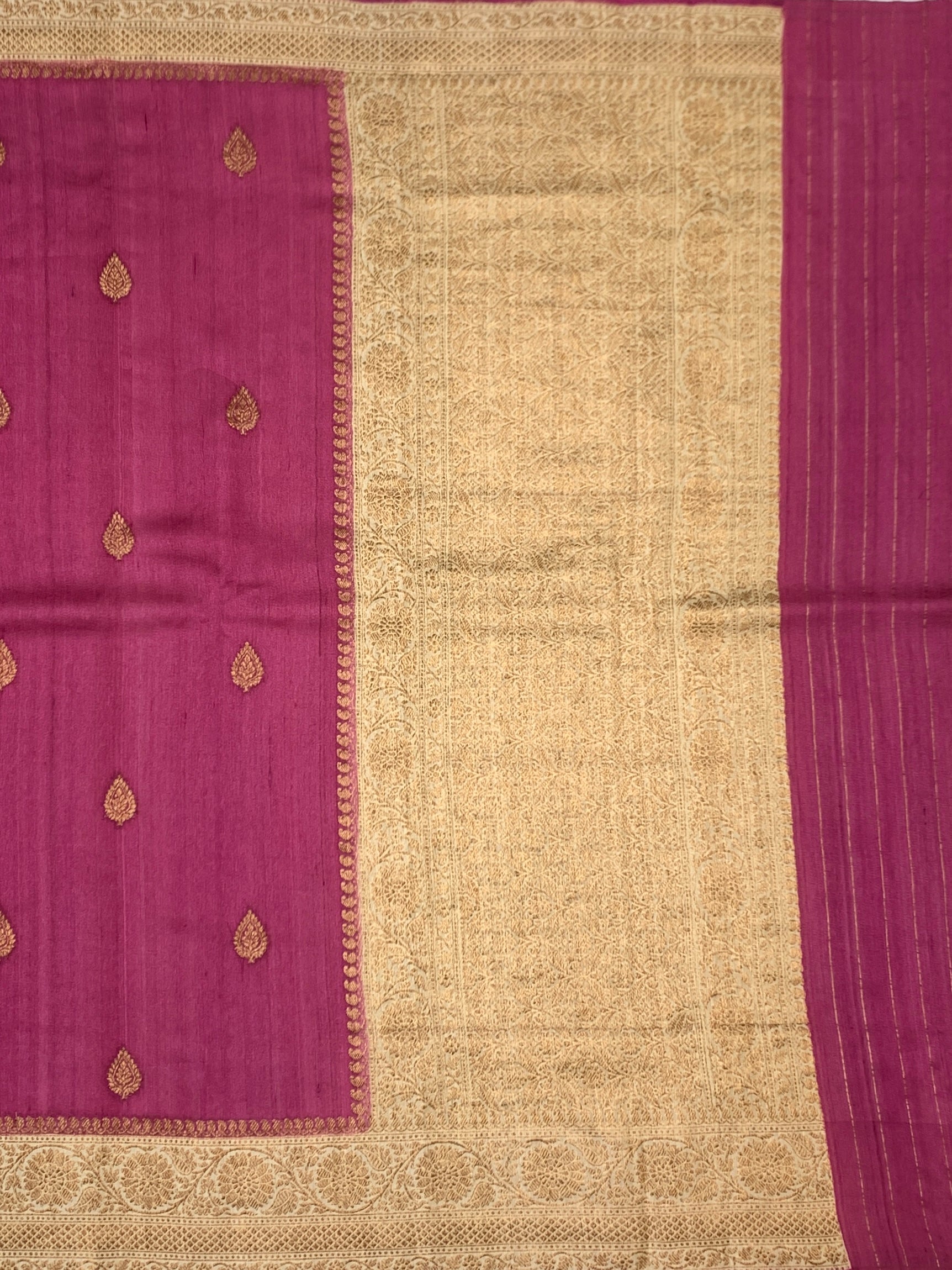 Regal Magenta & Cream Tussore Saree With Intricate Gold Zari Craftsmanship