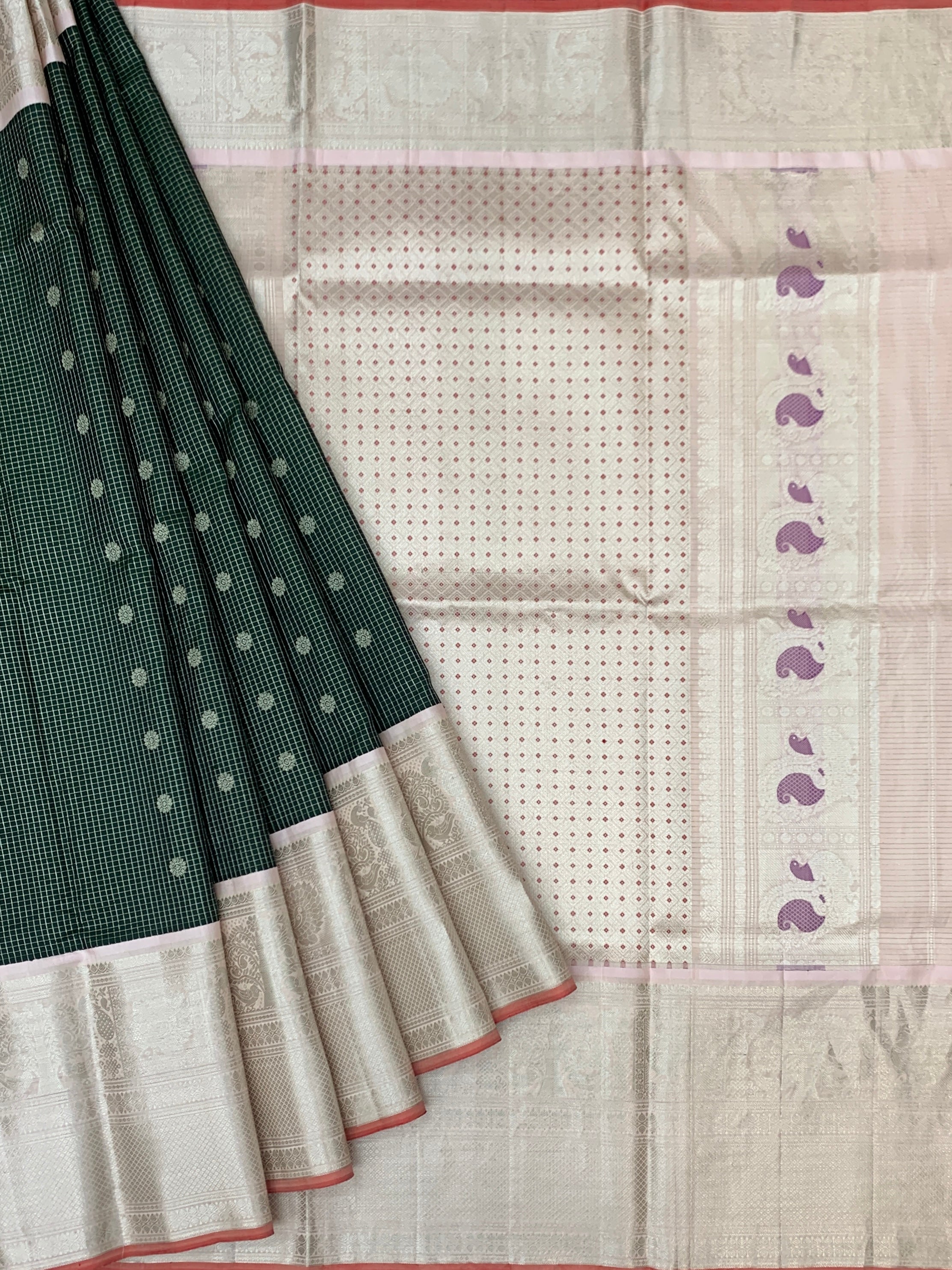 Bottle Green & Silver Gadwal Pattu Saree