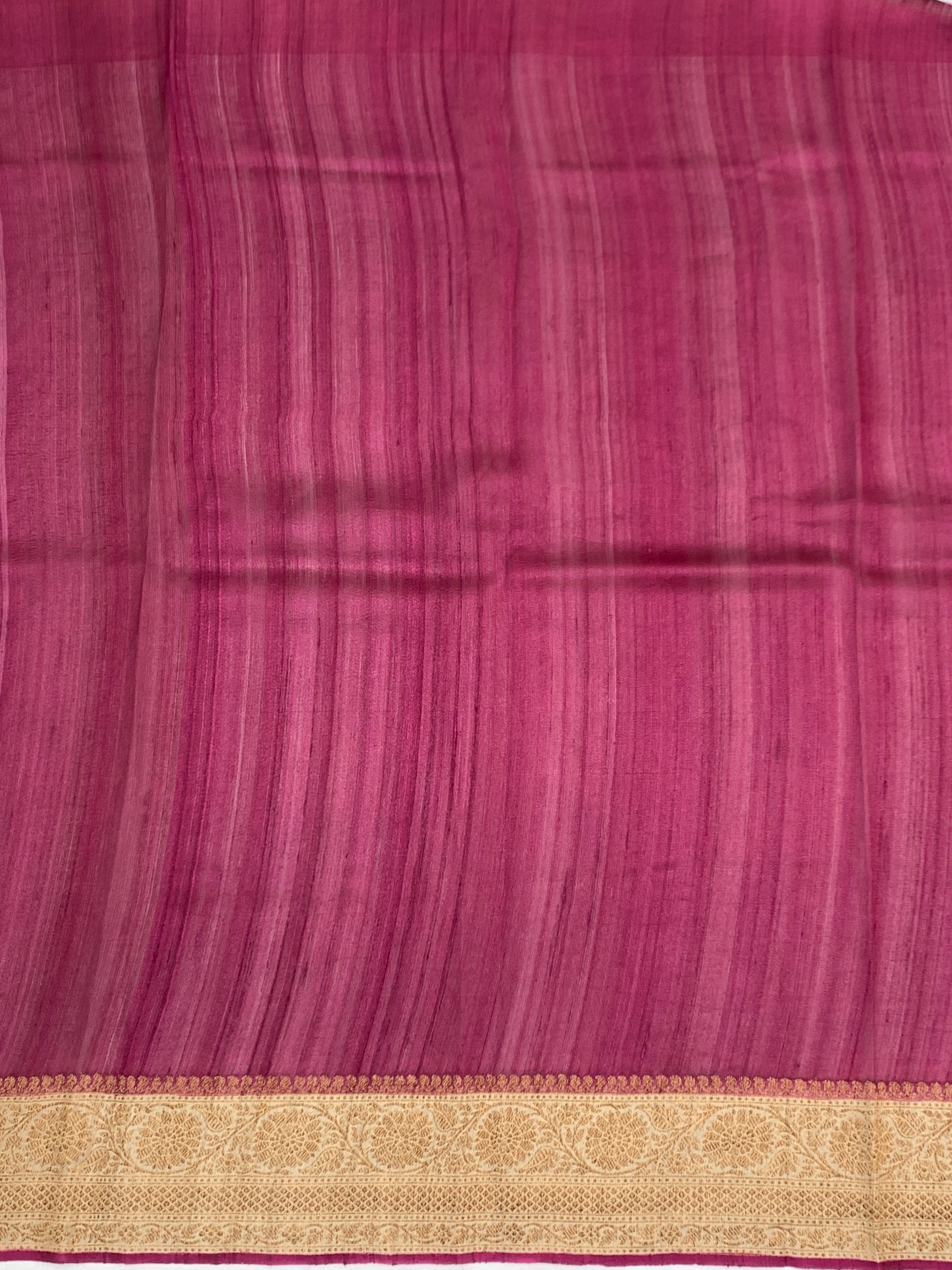 Regal Magenta & Cream Tussore Saree With Intricate Gold Zari Craftsmanship