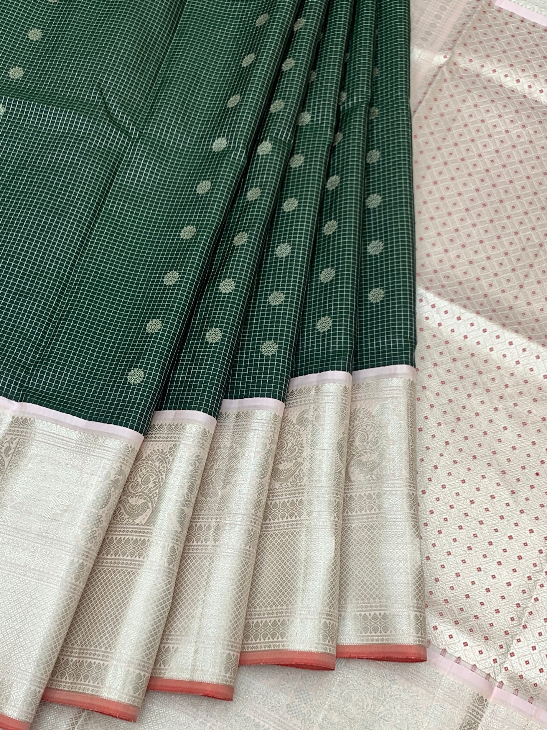 Bottle Green & Silver Gadwal Pattu Saree