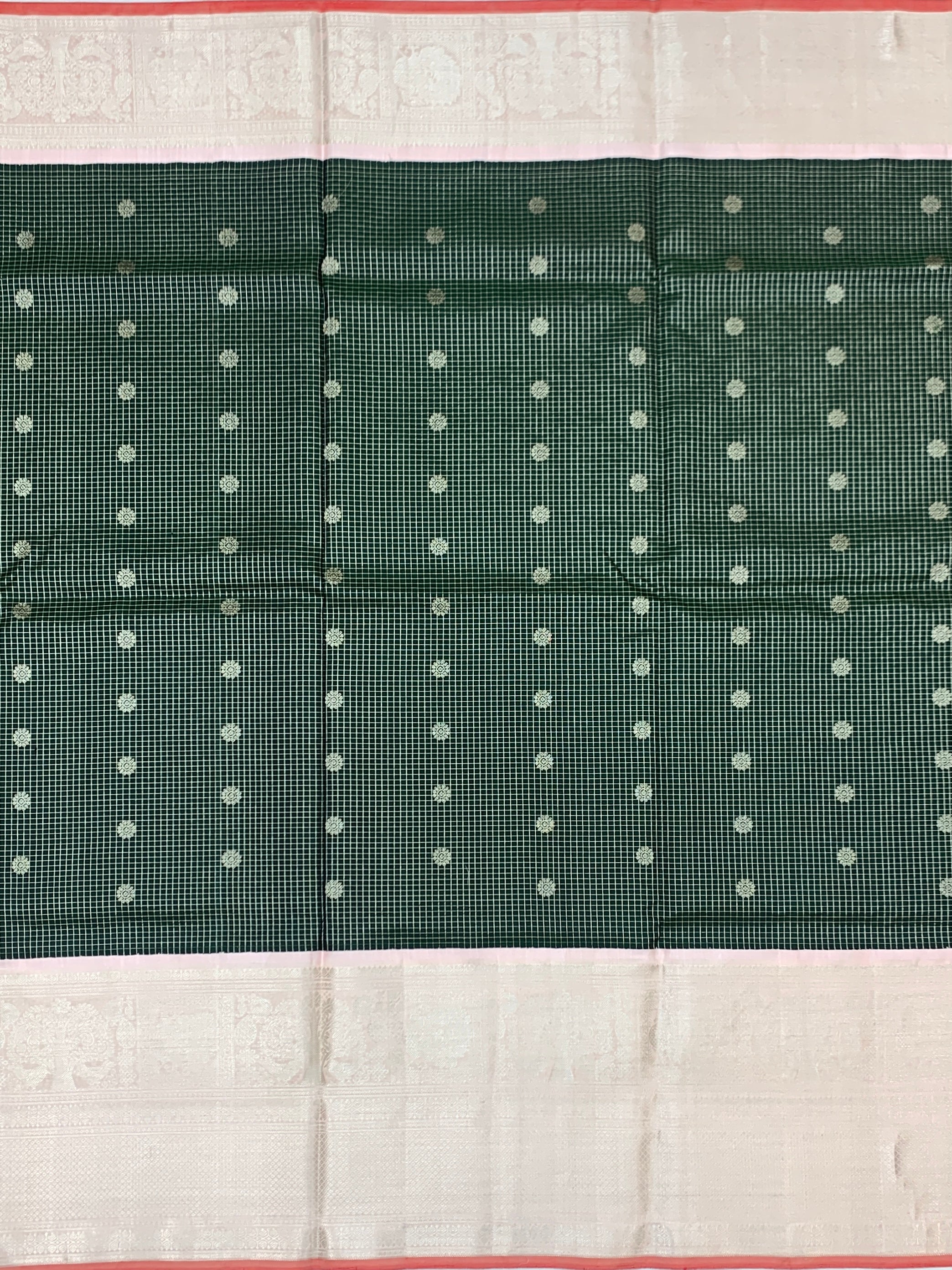 Bottle Green & Silver Gadwal Pattu Saree