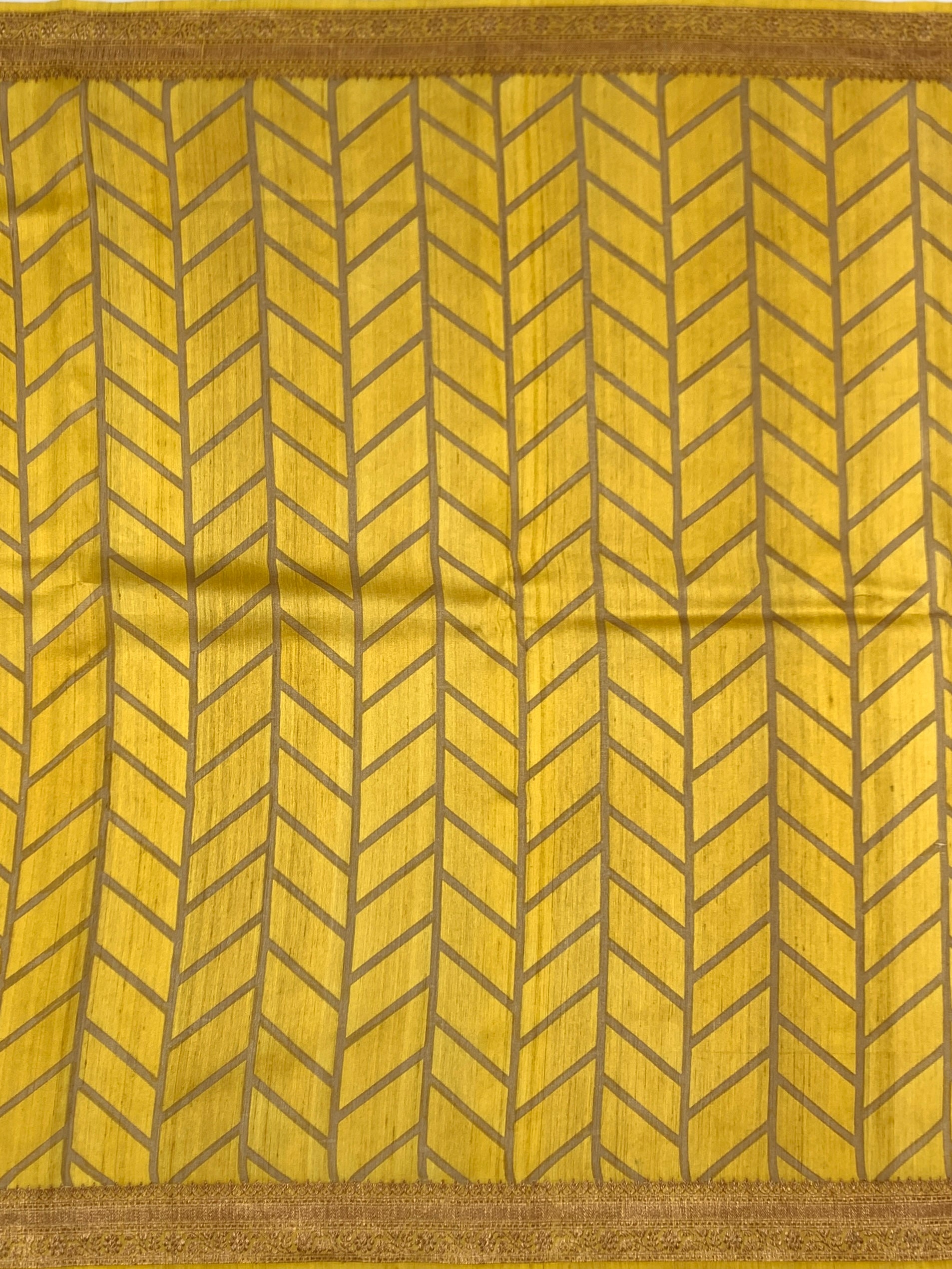 Radiant Mustard Yellow Herringbone Tussore Saree with Zari Pallu