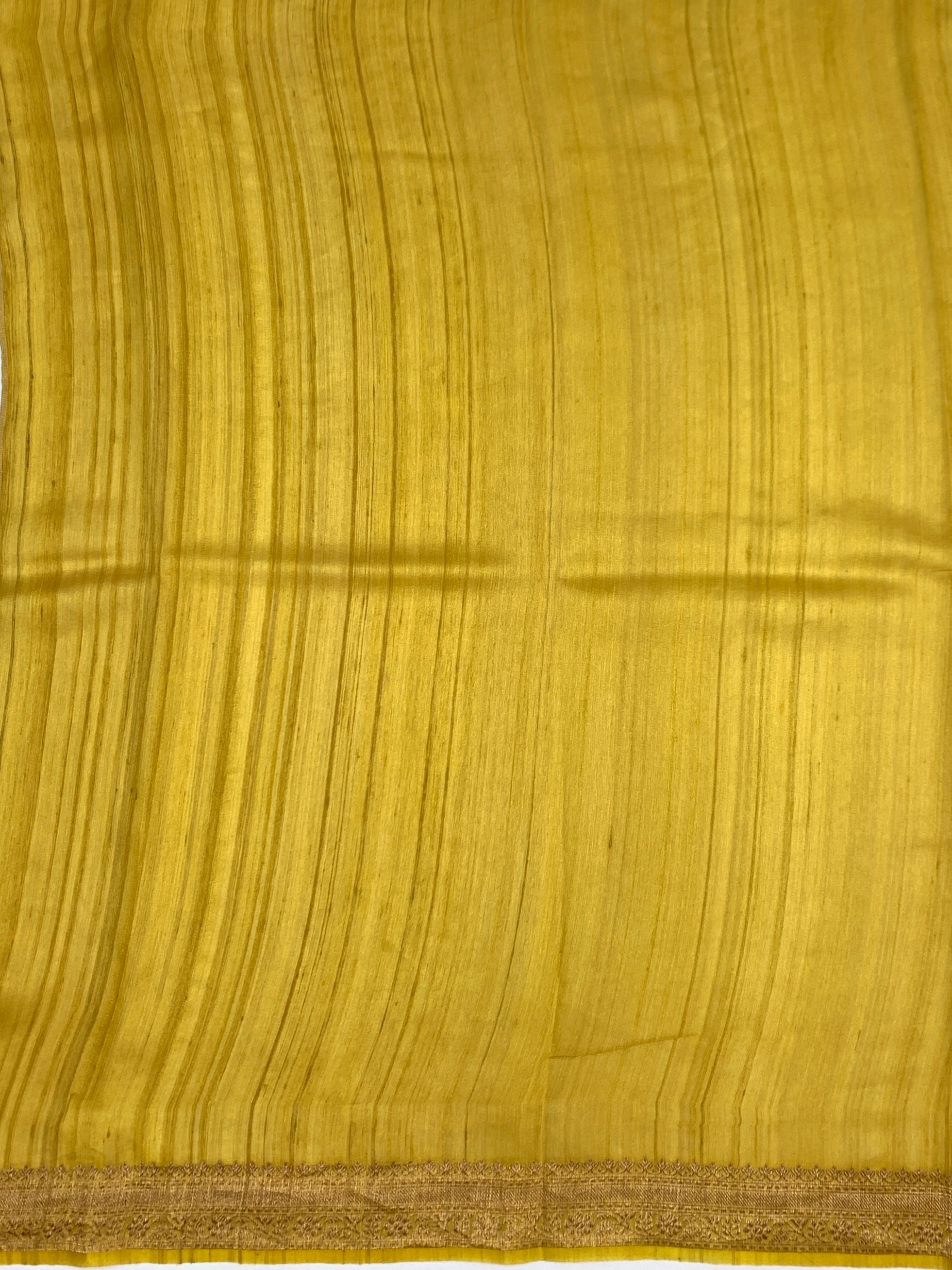 Radiant Mustard Yellow Herringbone Tussore Saree with Zari Pallu