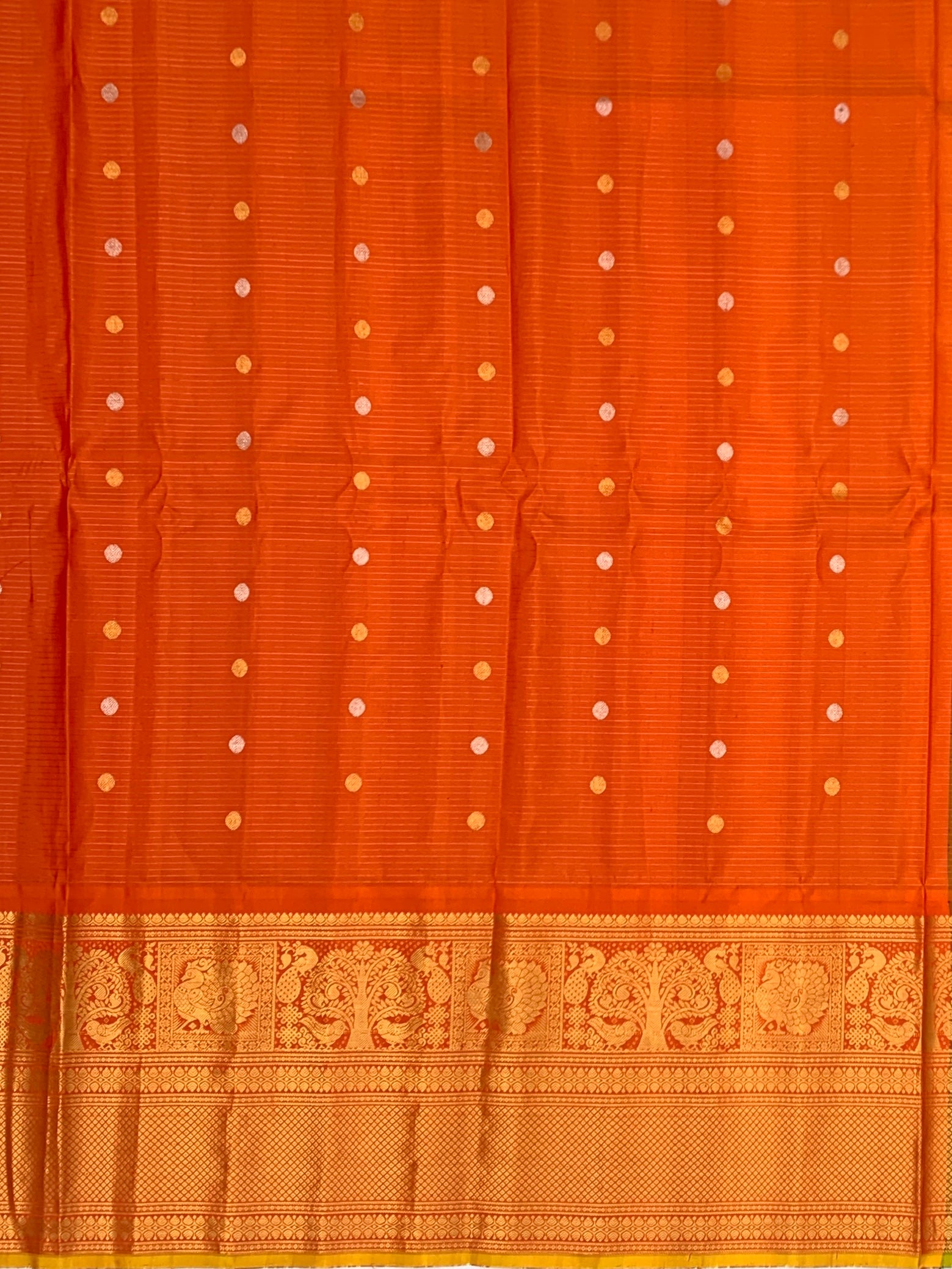 Dark Navy Blue & Bright Orange Gadwal Pattu Saree