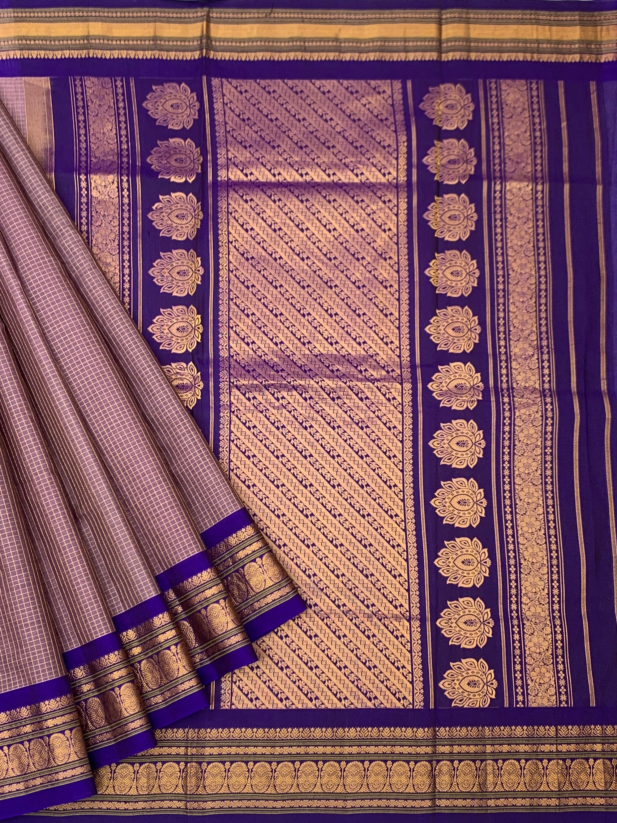 Lavender & Royal Purple Handloom Gadwal Cotton Saree