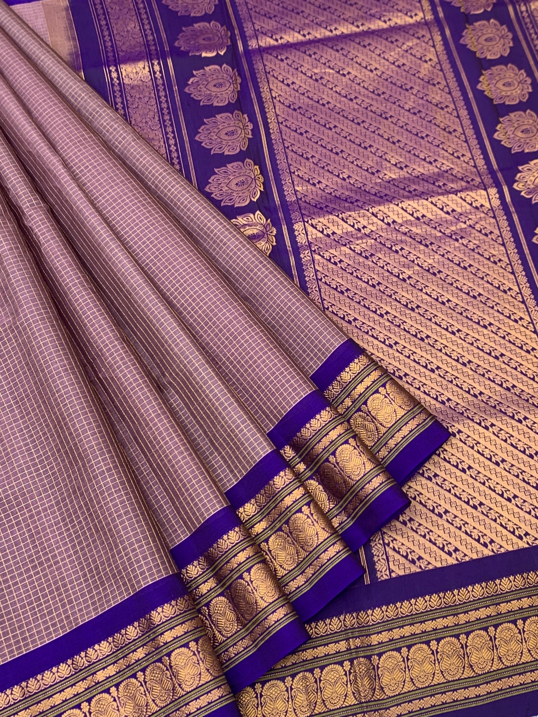 Lavender & Royal Purple Handloom Gadwal Cotton Saree