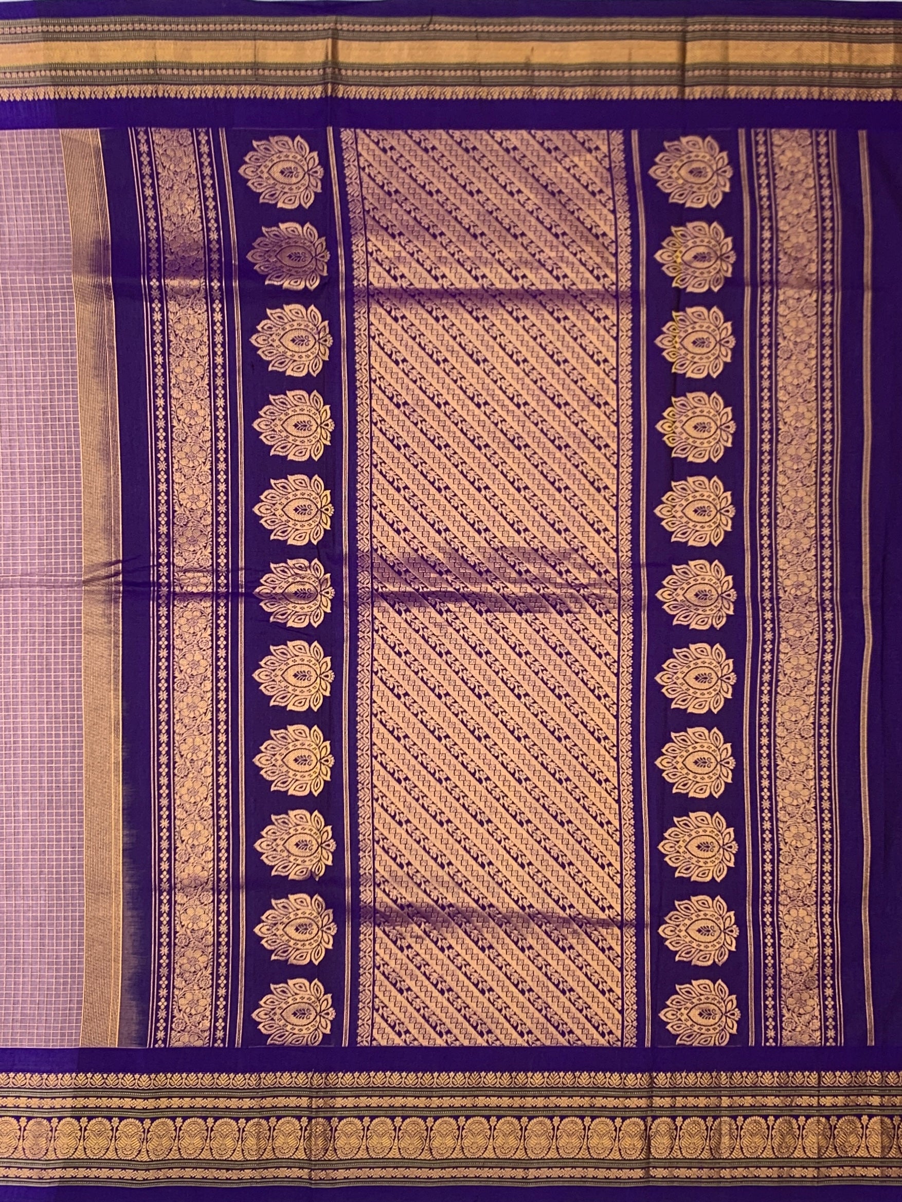 Lavender & Royal Purple Handloom Gadwal Cotton Saree