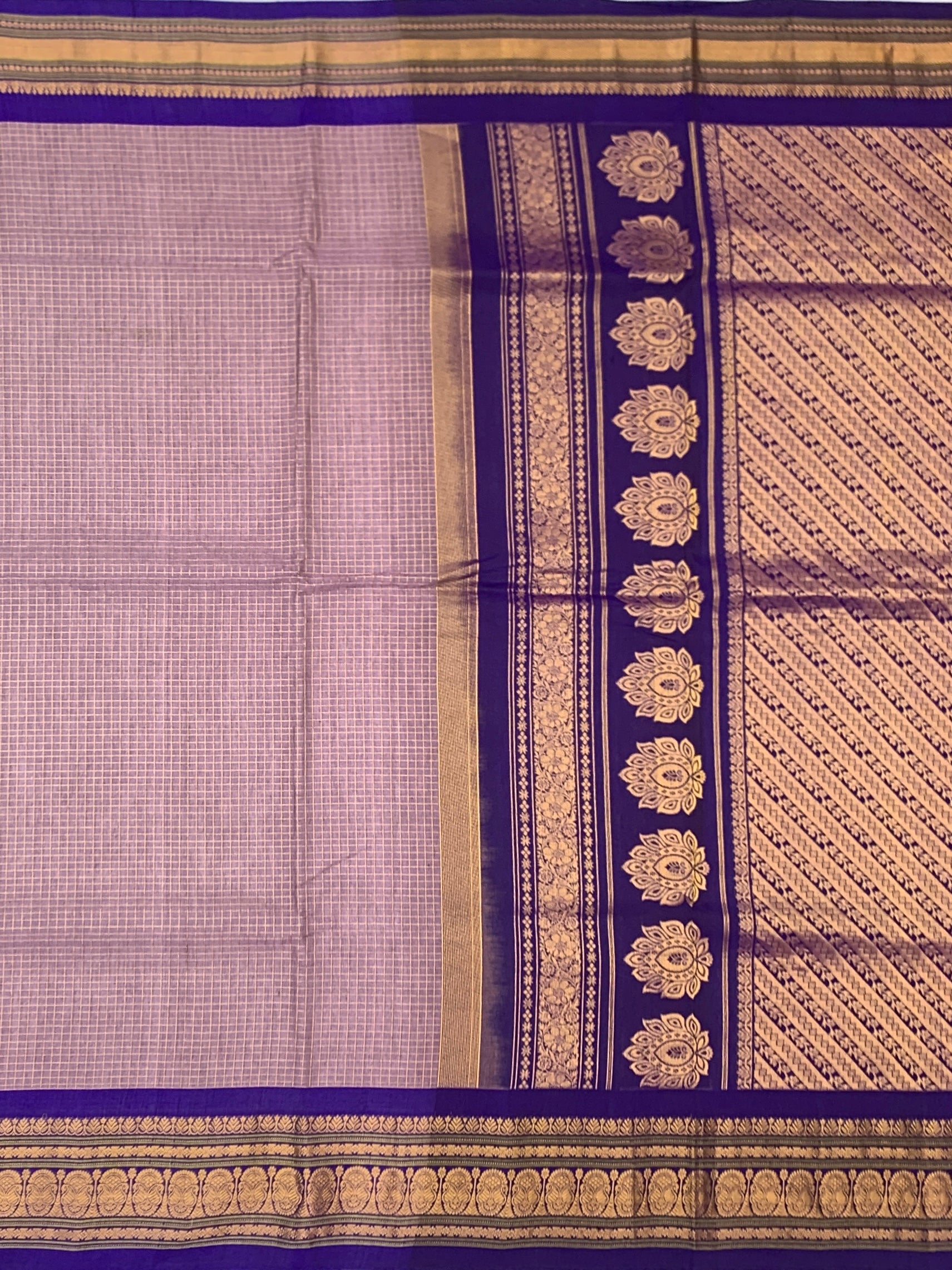 Lavender & Royal Purple Handloom Gadwal Cotton Saree