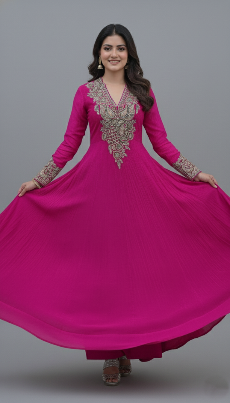 Anarkali Suit Set Pink In Colour