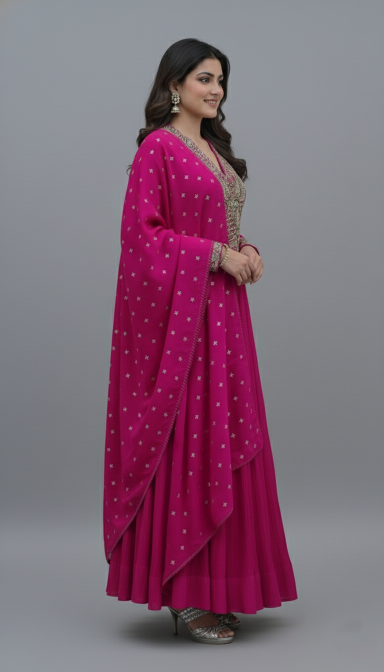 Anarkali Suit Set Pink In Colour