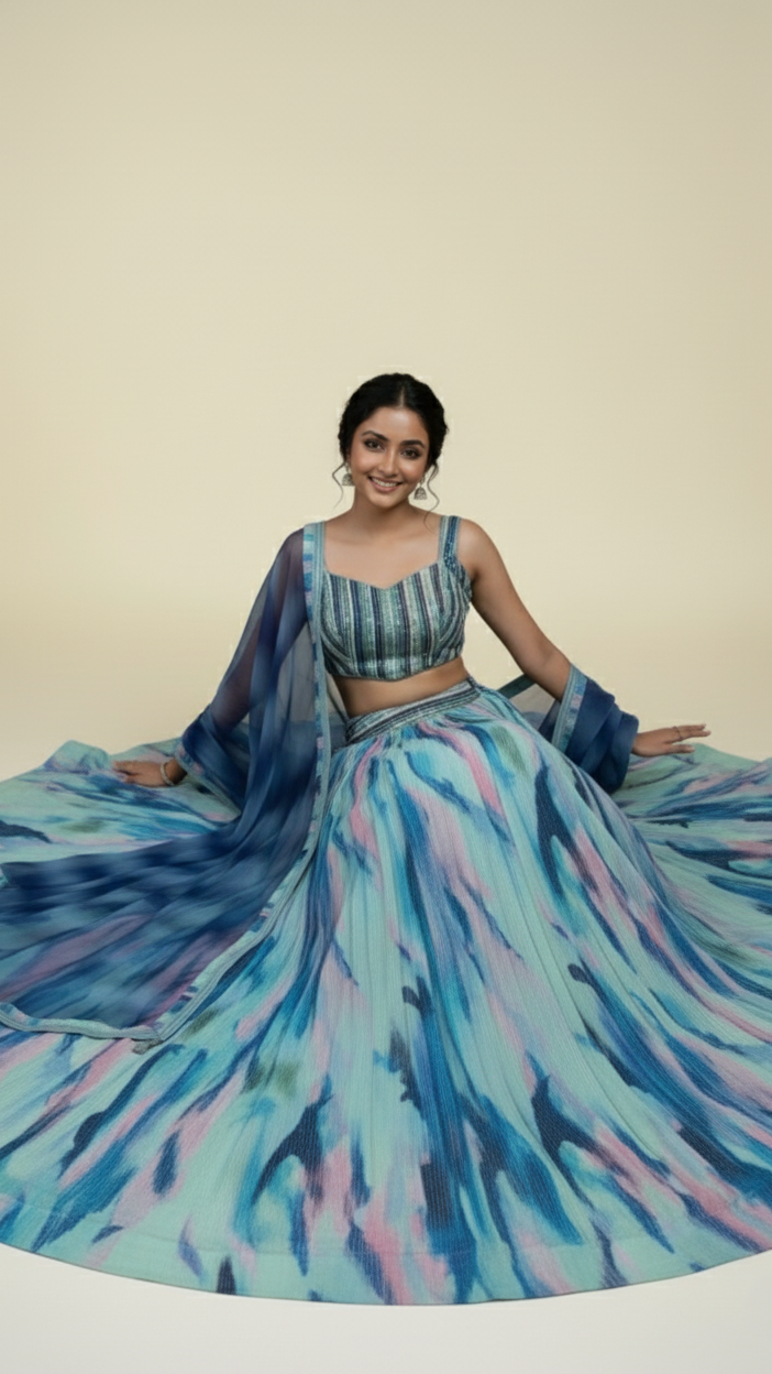 Georgette Lehenga In Multi-Colour