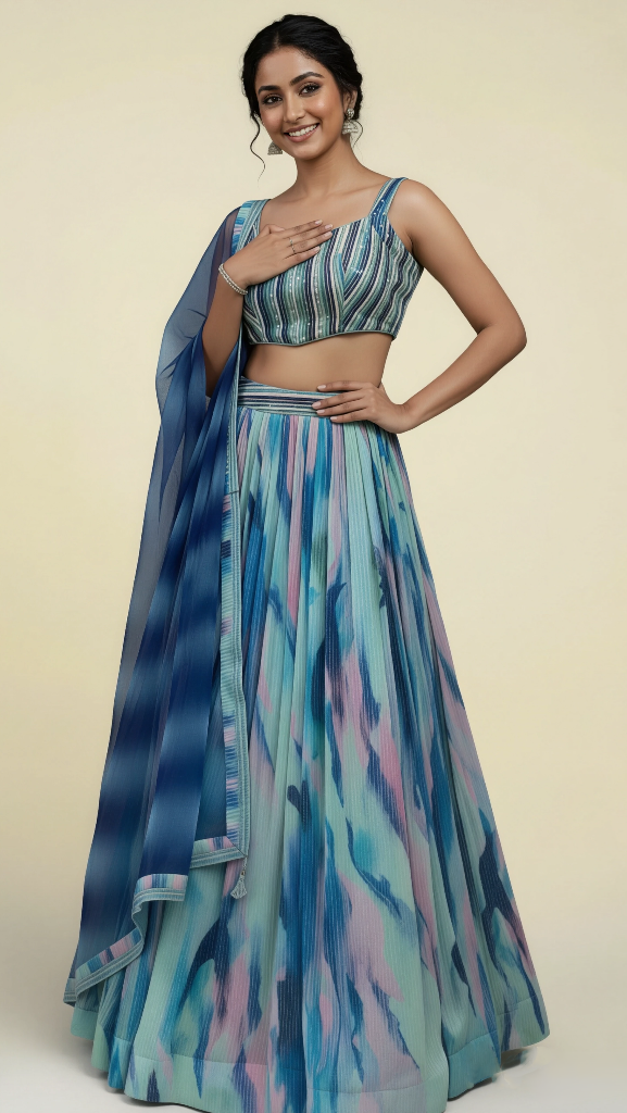 Georgette Lehenga In Multi-Colour