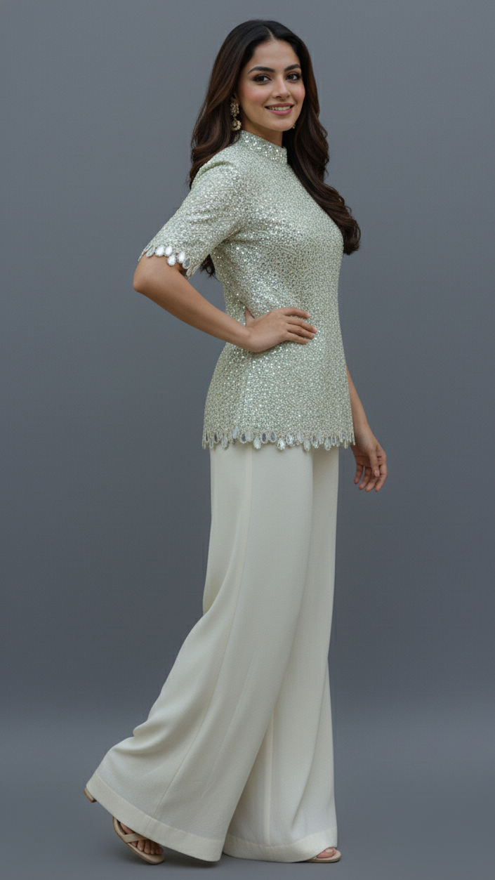 Cream Co-Ord Set With Floral Design