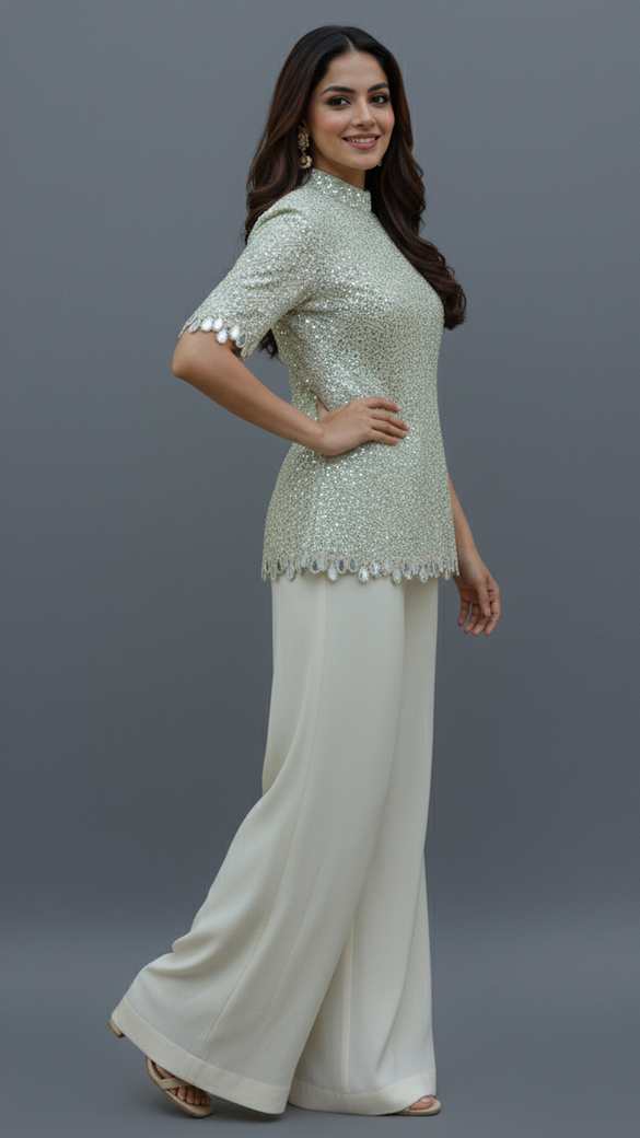 Cream Co-Ord Set With Floral Design