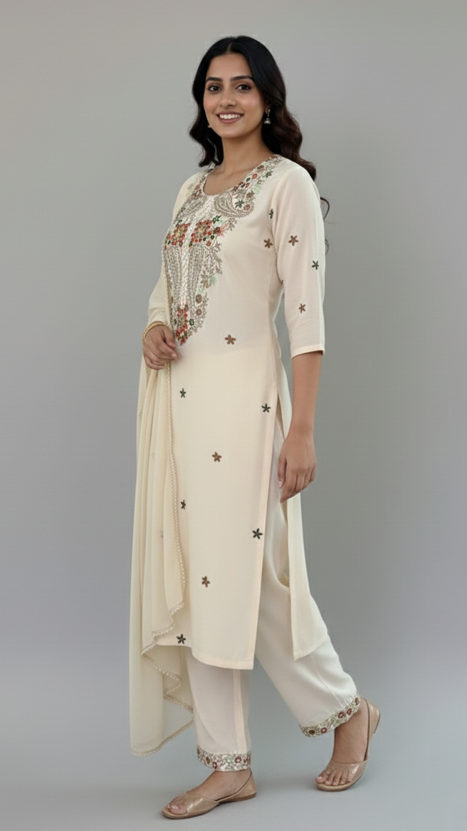 Straight Suit Set Cream In Colour