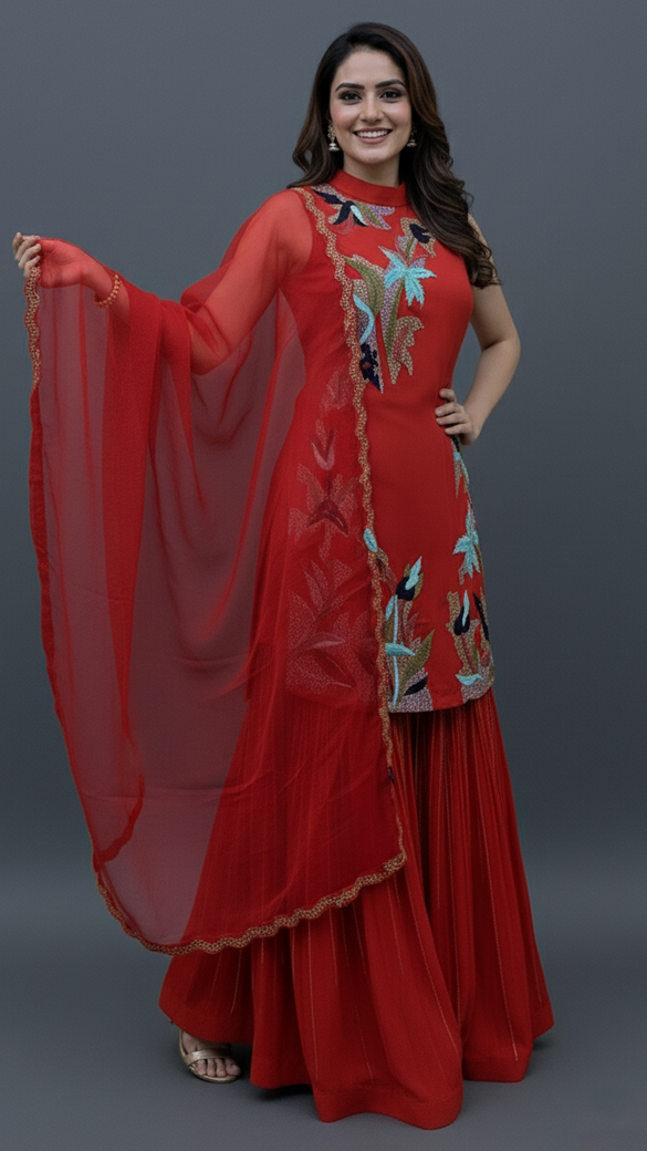 Sharara Dress Red In Colour