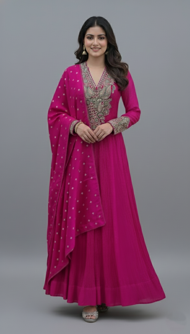 Anarkali Suit Set Pink In Colour