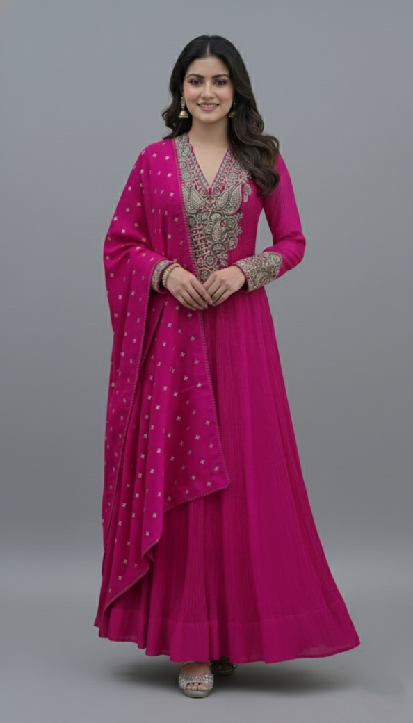 Anarkali Suit Set Pink In Colour