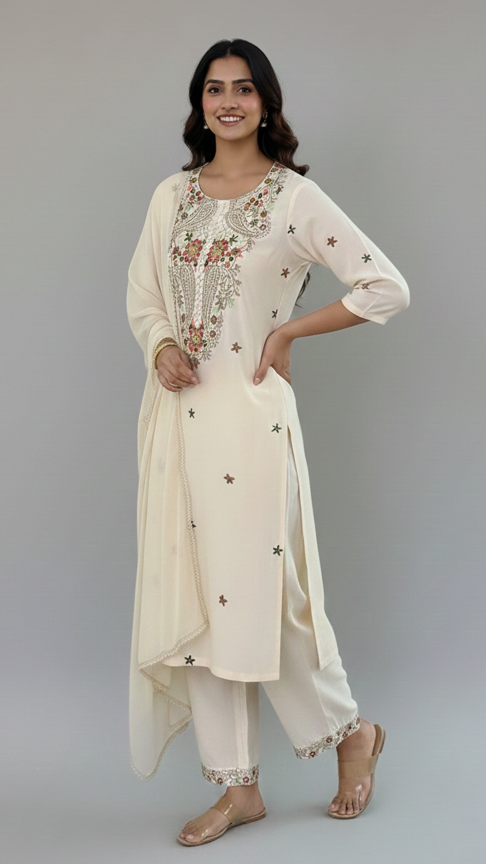 Straight Suit Set Cream In Colour