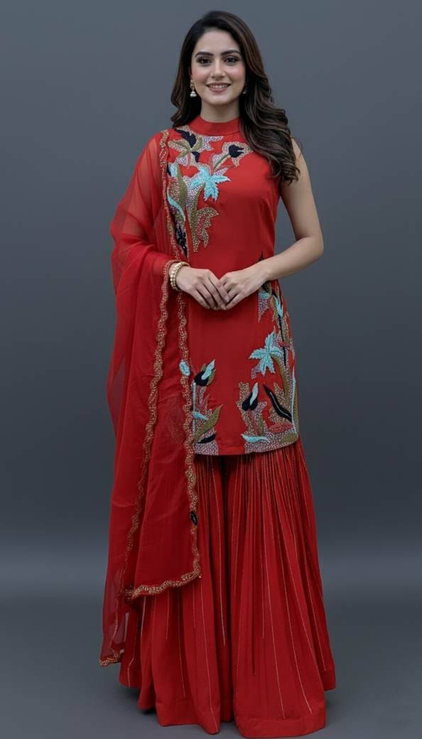 Sharara Dress Red In Colour