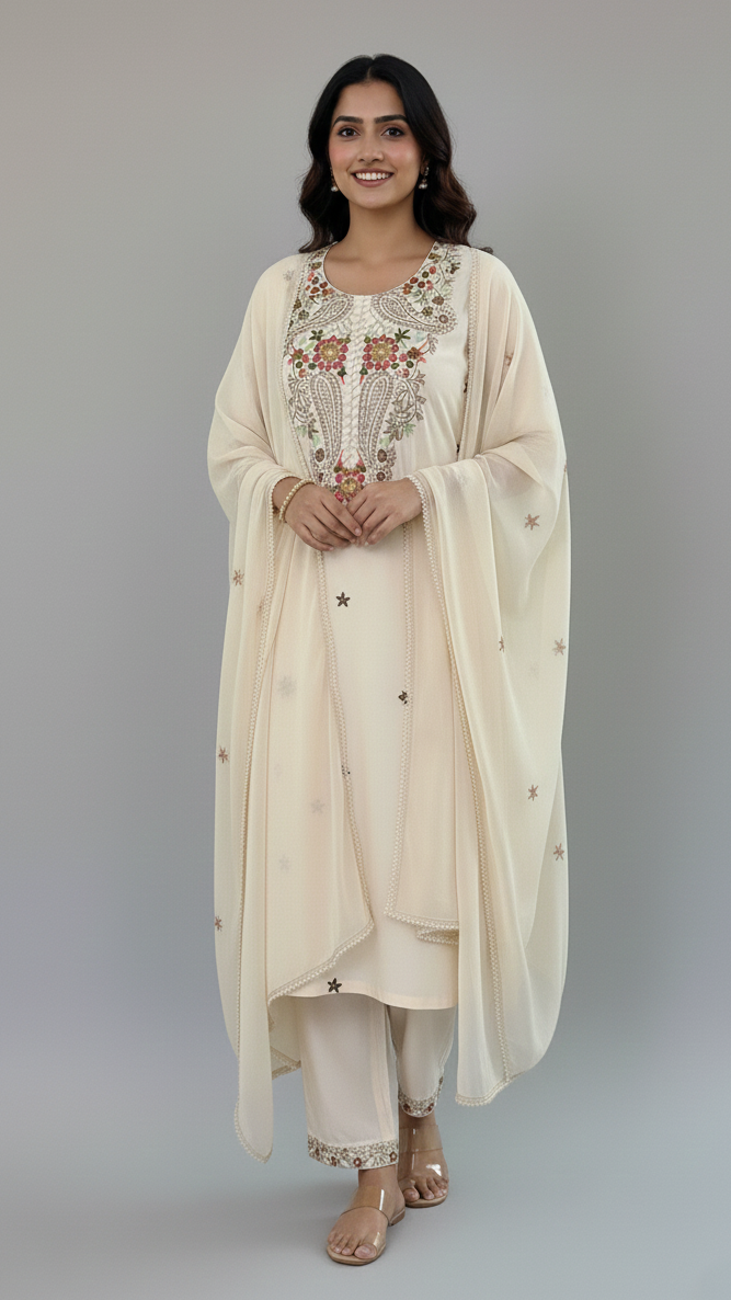Straight Suit Set Cream In Colour