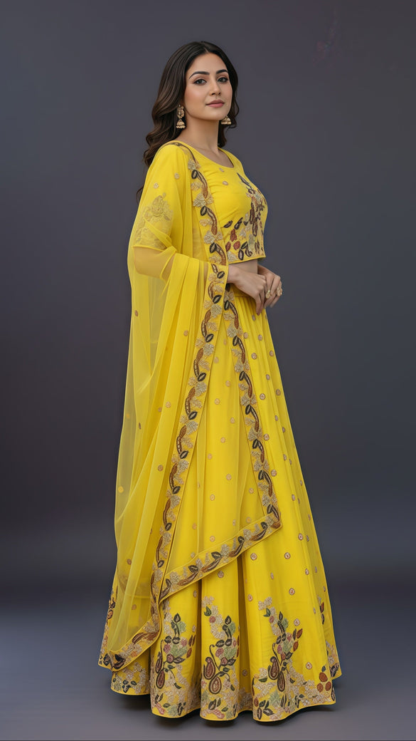 Raw-Silk Lehenga In Yellow In Colour