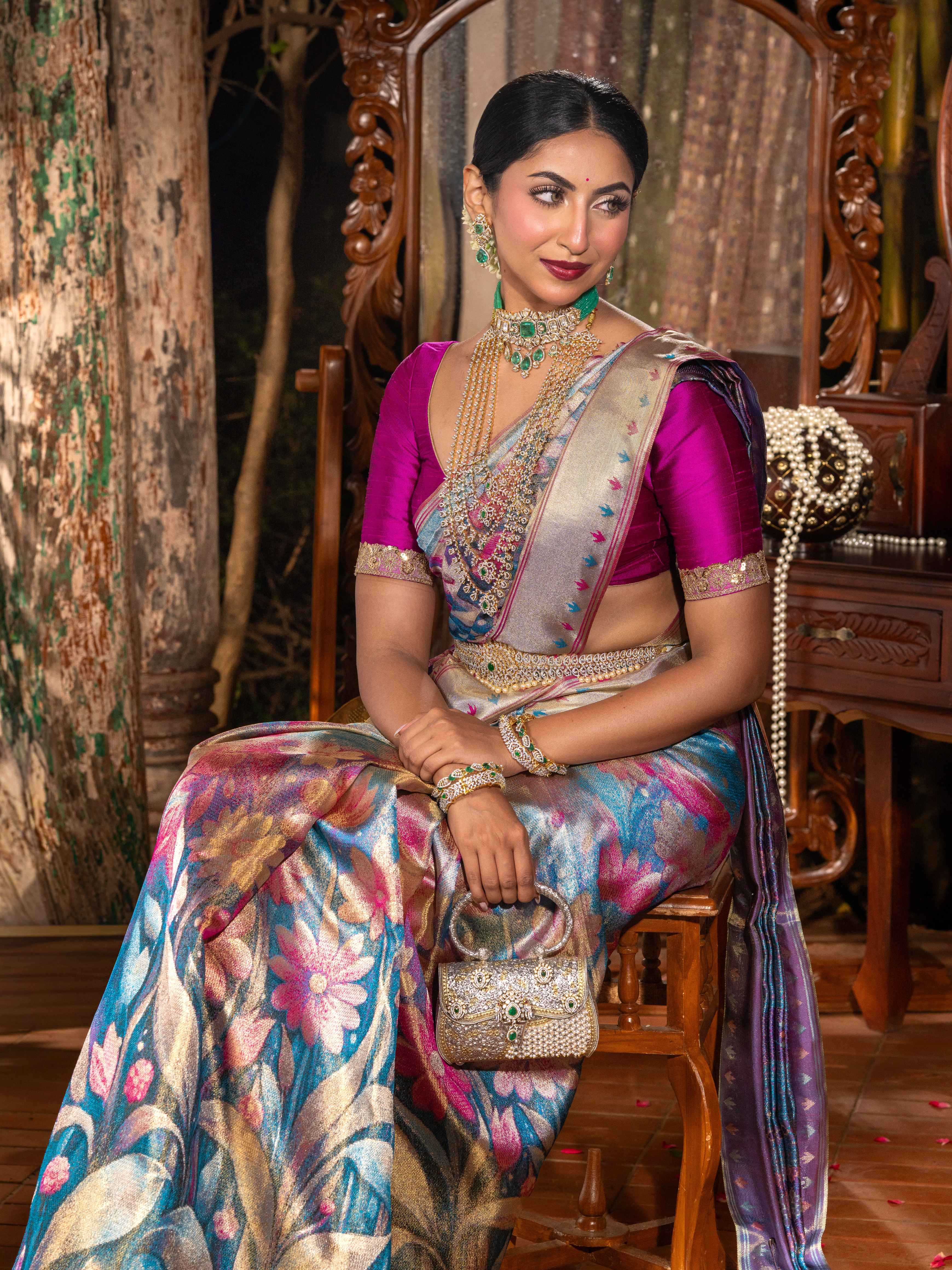 Metallic Sheen Floral Tissue Kanjeevaram Silk Saree
