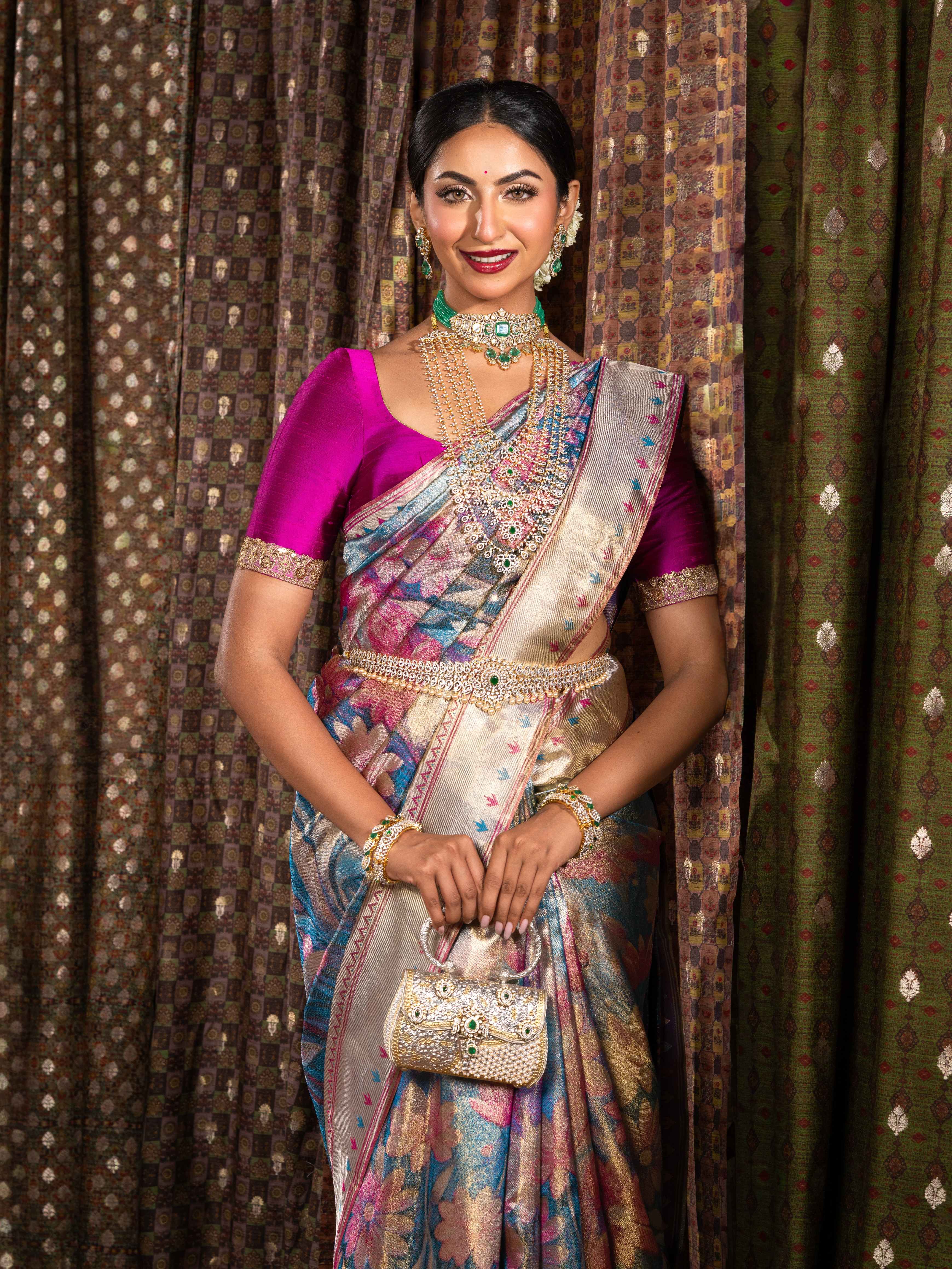 Metallic Sheen Floral Tissue Kanjeevaram Silk Saree