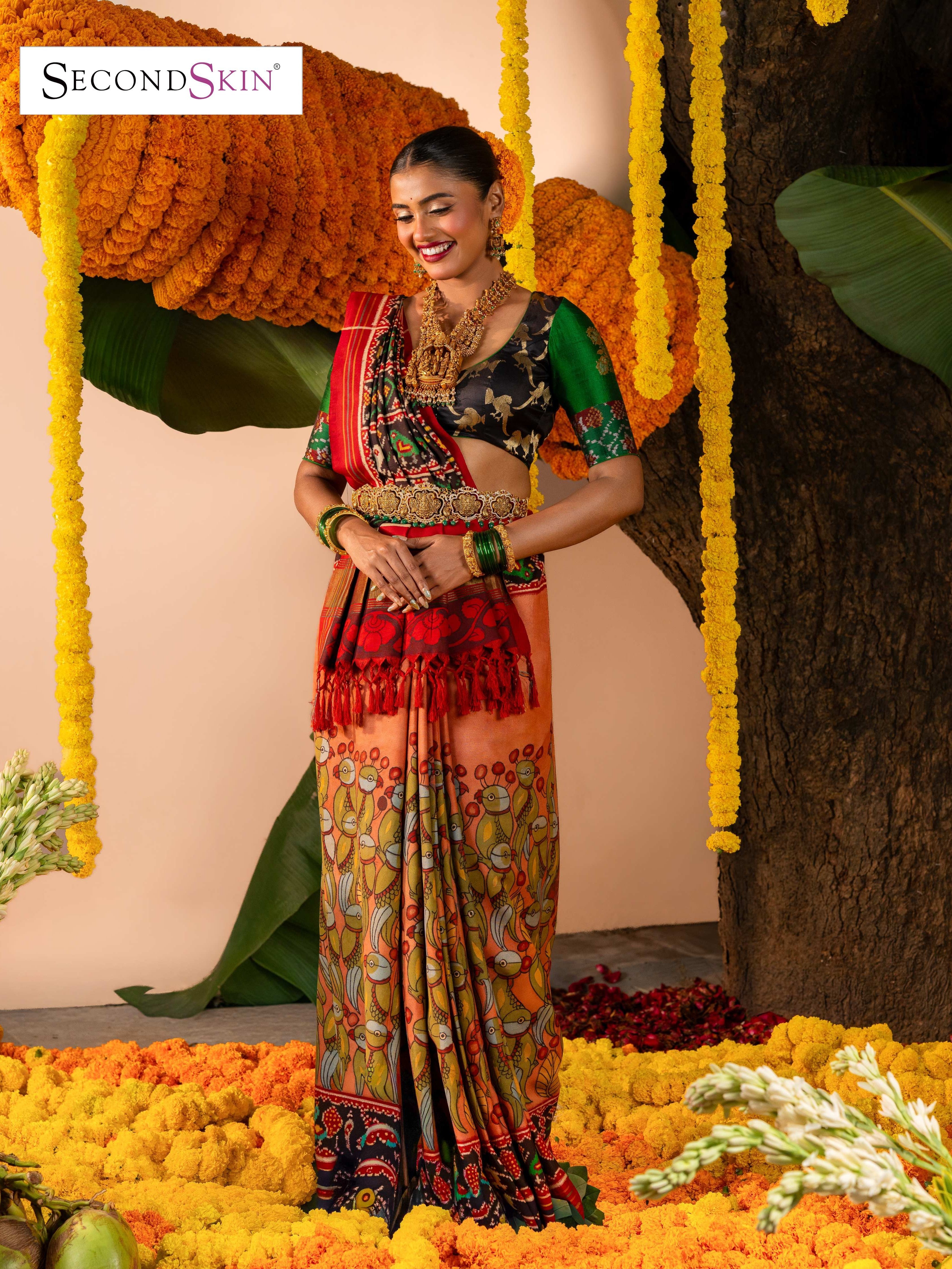 Exquisite Double Ikat Patan Patola & Kalamkari Saree