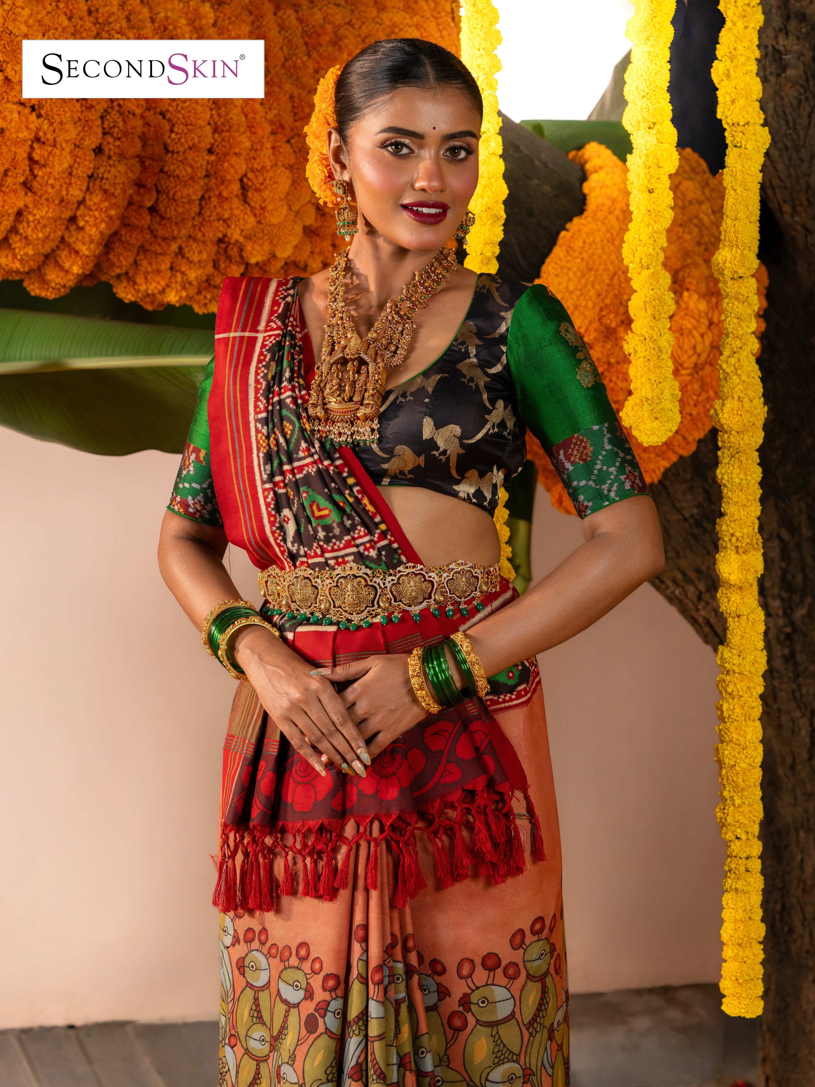 Exquisite Double Ikat Patan Patola & Kalamkari Saree