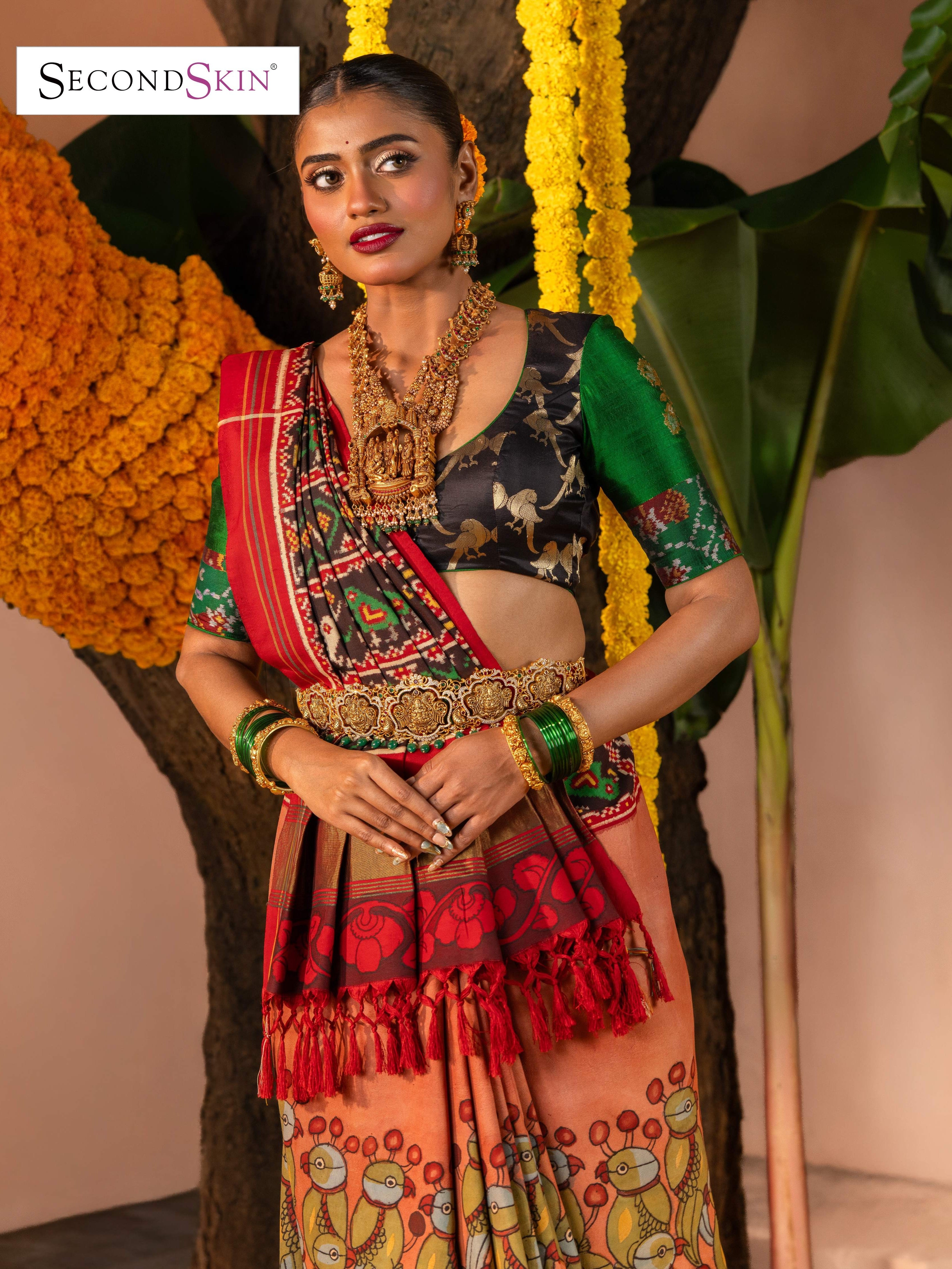 Exquisite Double Ikat Patan Patola & Kalamkari Saree