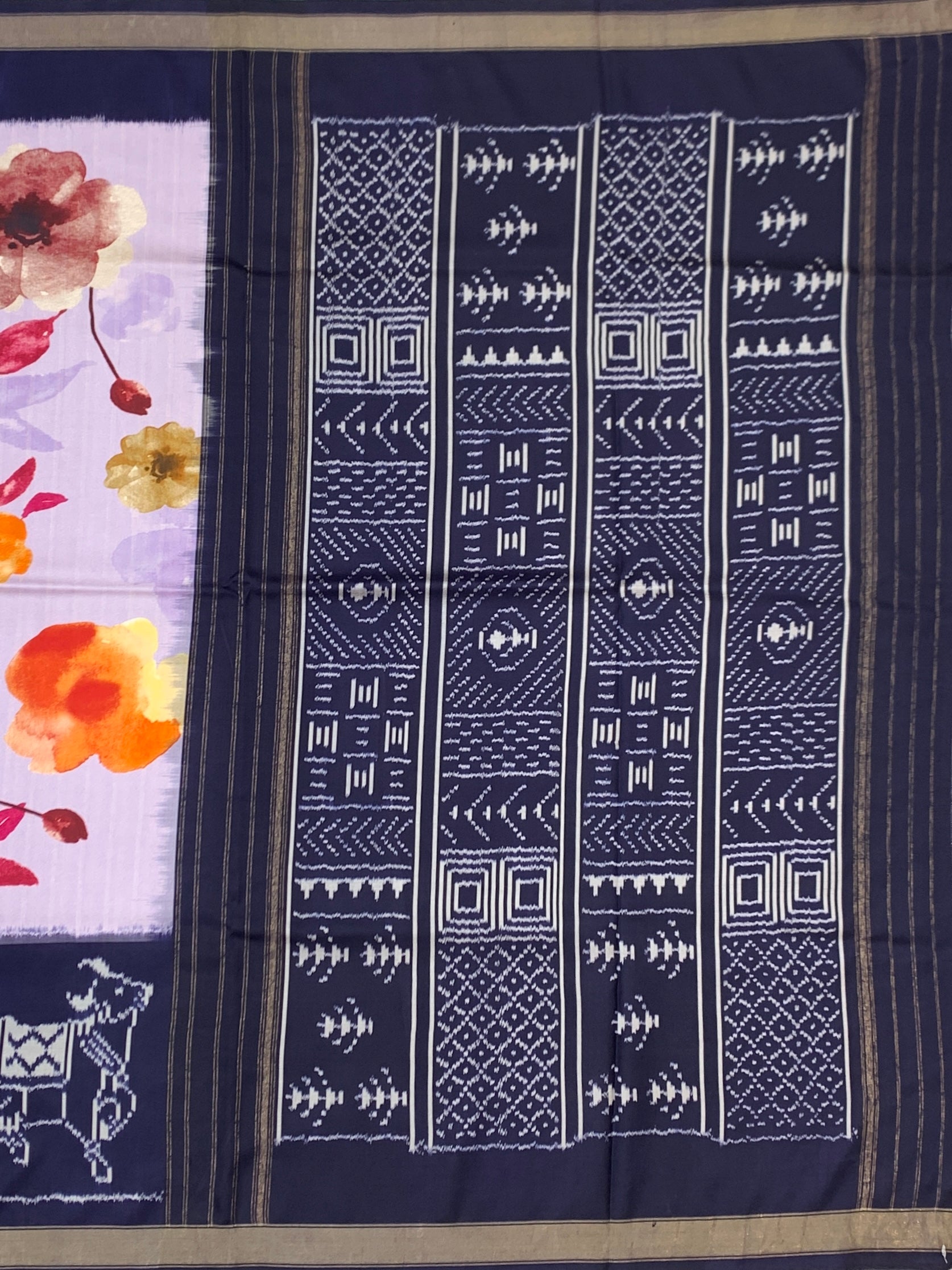 Lilac & Midnight Blue Floral Patola Printed Saree