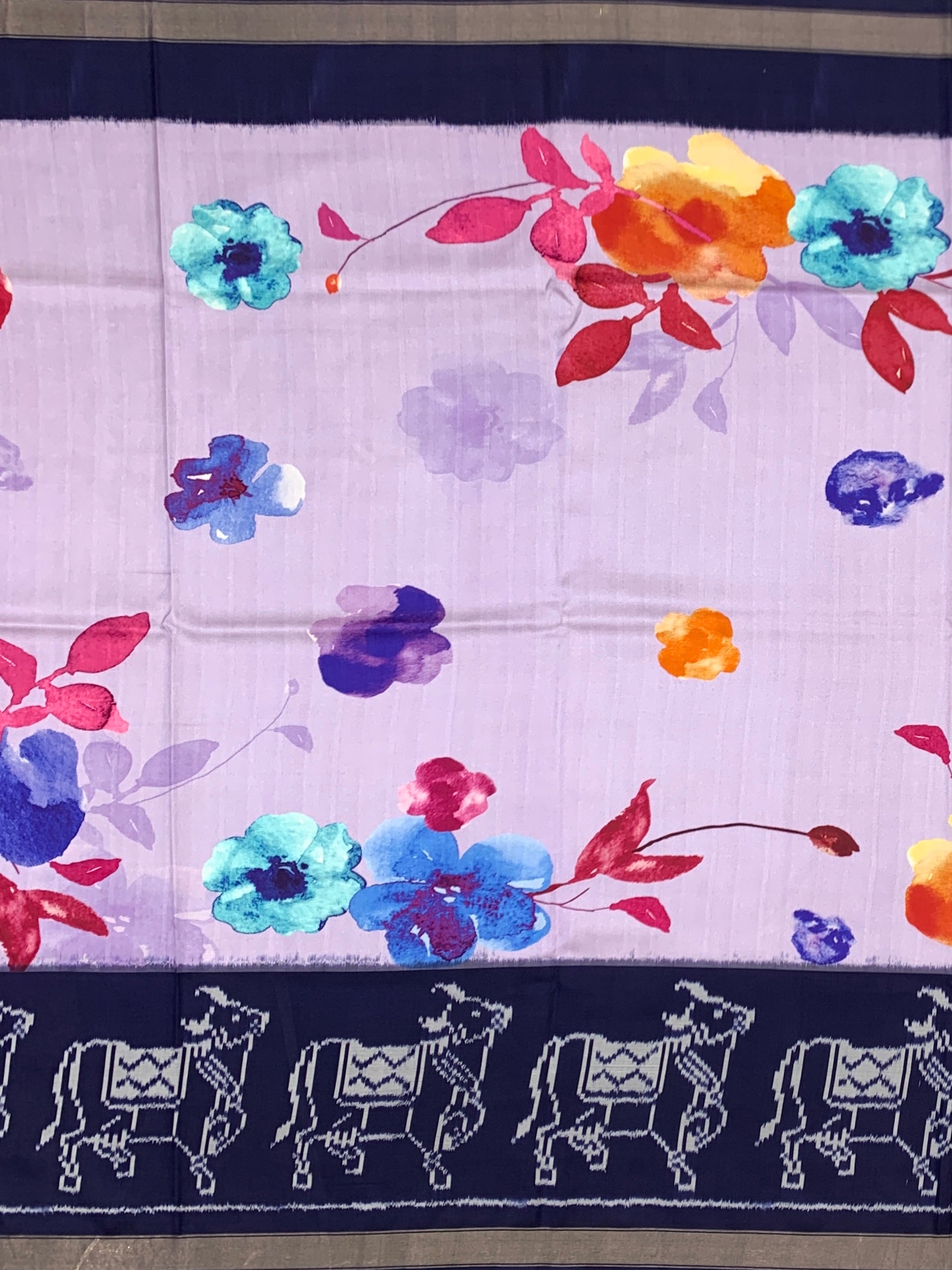 Lilac & Midnight Blue Floral Patola Printed Saree