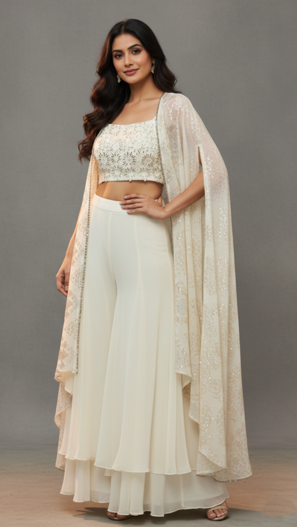 Georgette Indo Western Cape Set