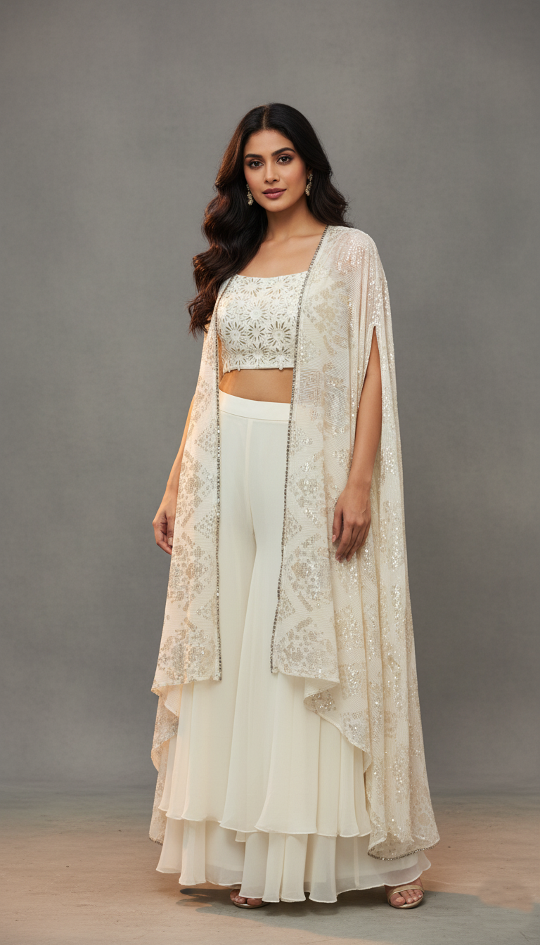 Georgette Indo Western Cape Set