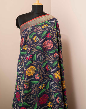 Jamdani-Handwoven Blue In Colour Real Zari Cotton Jamdani With Allover Mina