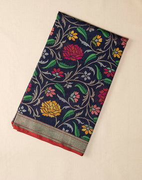 Jamdani-Handwoven Blue In Colour Real Zari Cotton Jamdani With Allover Mina