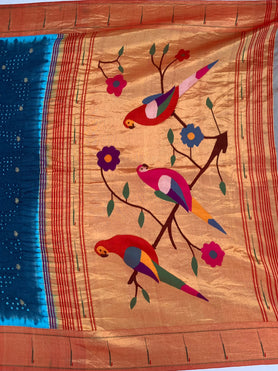 Bandhani-Paithani Tie And Dye Bandhani Saree Blue In Colour