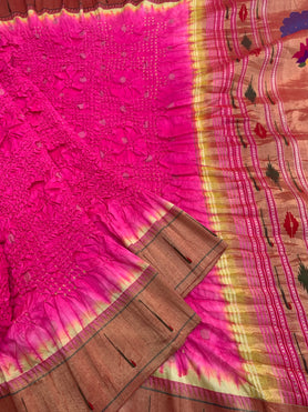 Bandhani-Paithani Tie And Dye Bandhani Saree Pink In Colour
