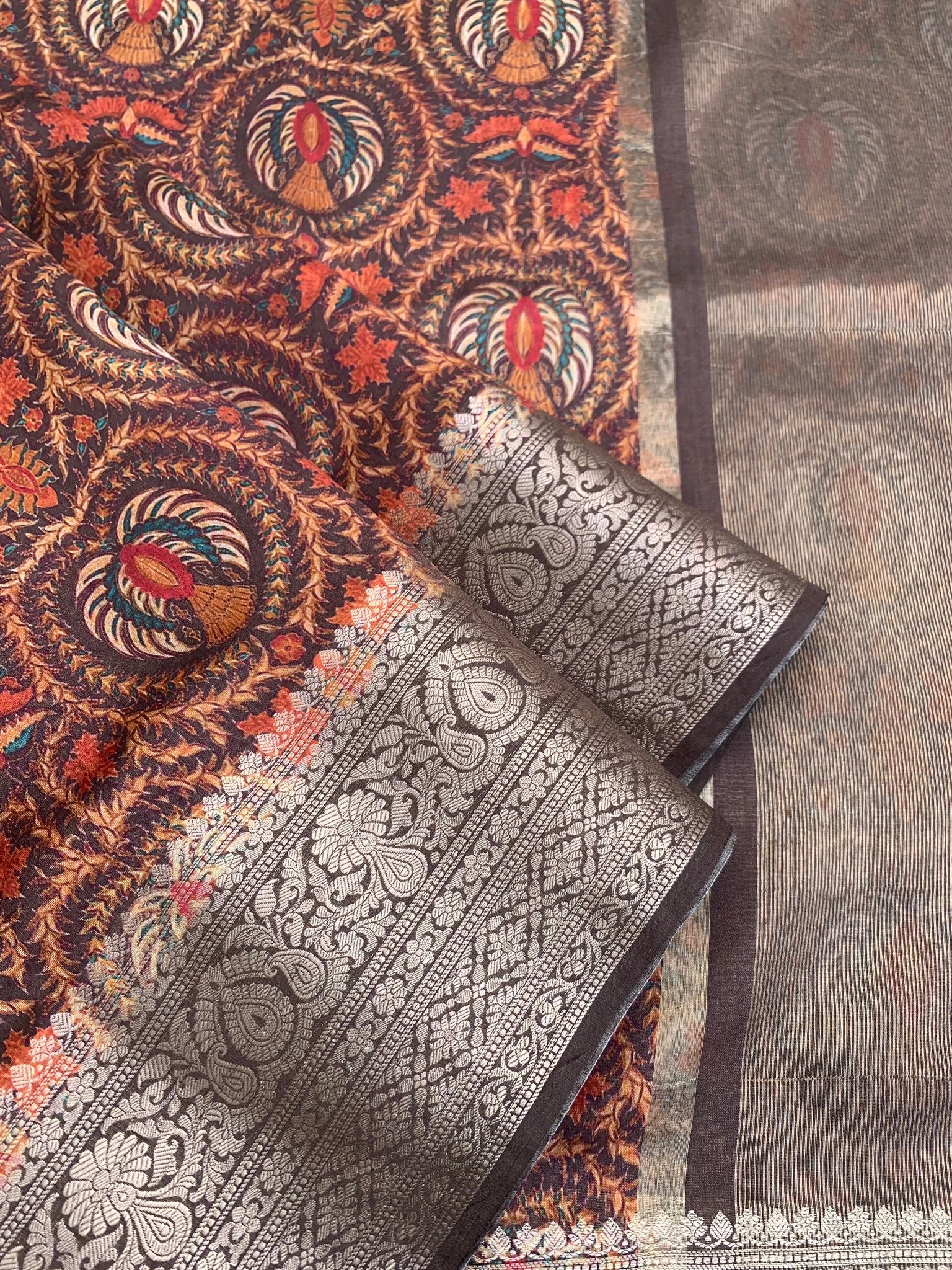 Chiniya Silk Saree Brown In Colour